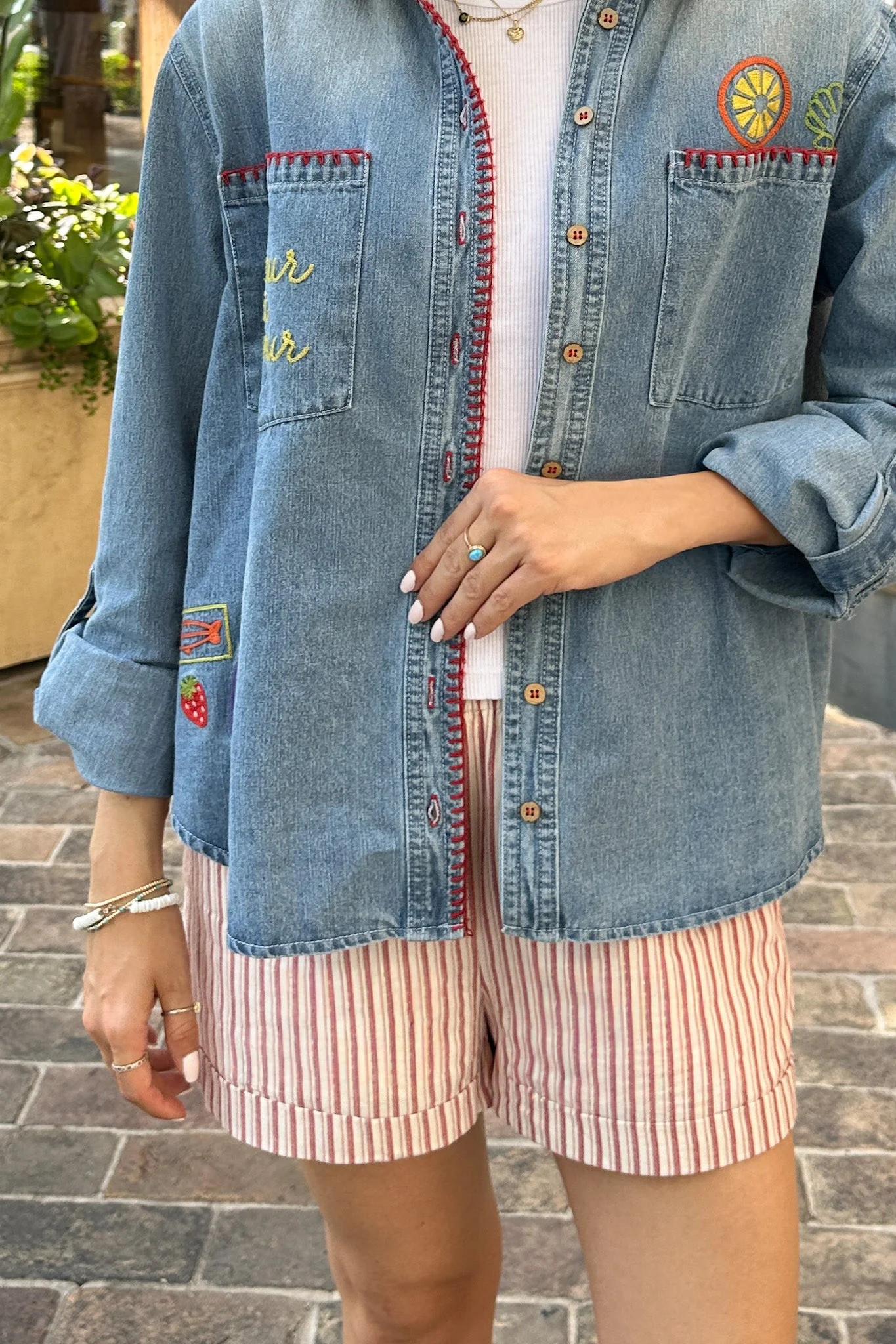Rosie Striped Cotton Elastic Waist Shorts