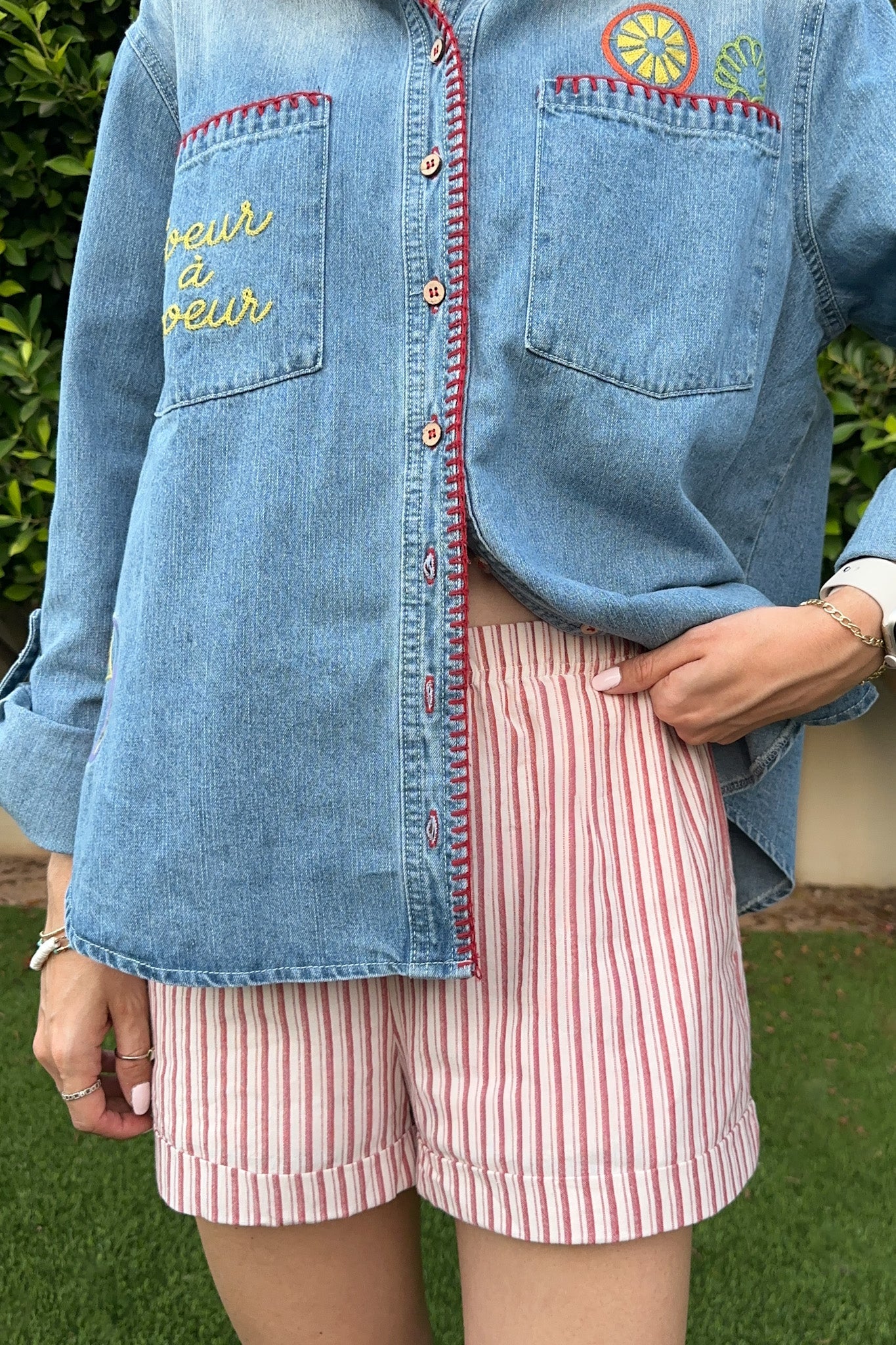 Rosie Striped Cotton Elastic Waist Shorts - Image 2