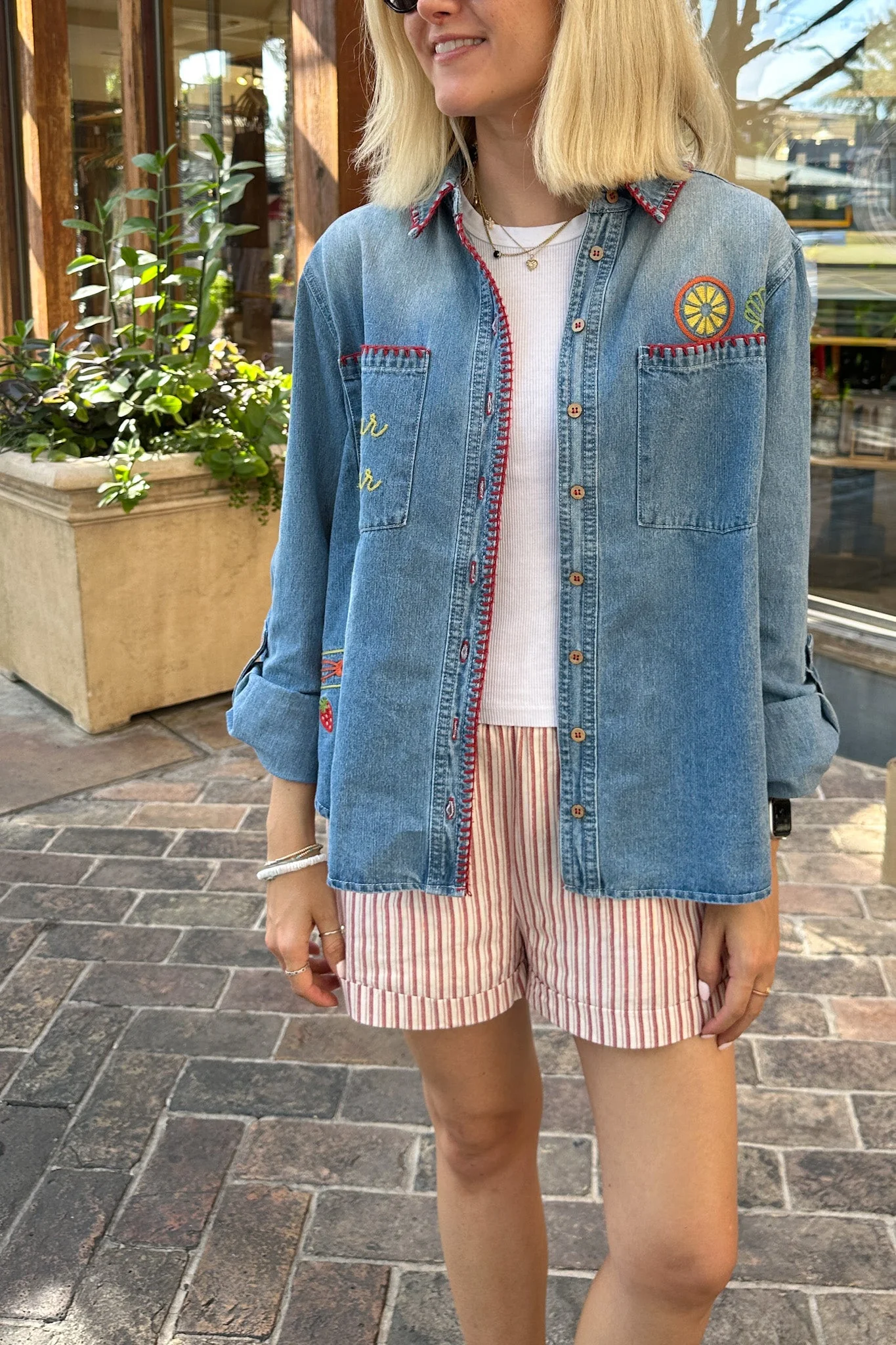 Rosie Striped Cotton Elastic Waist Shorts - Image 6