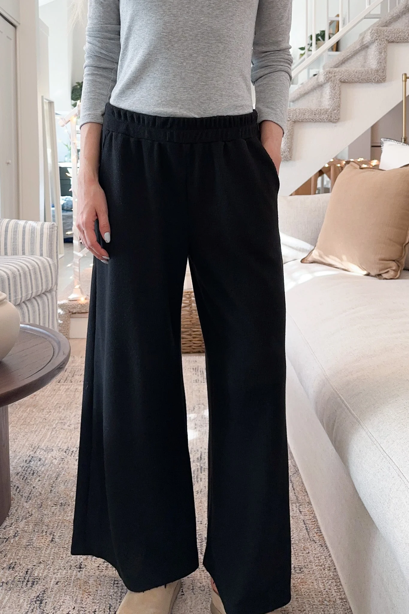 Rowan Waffle Knit Pants in Black - Image 2