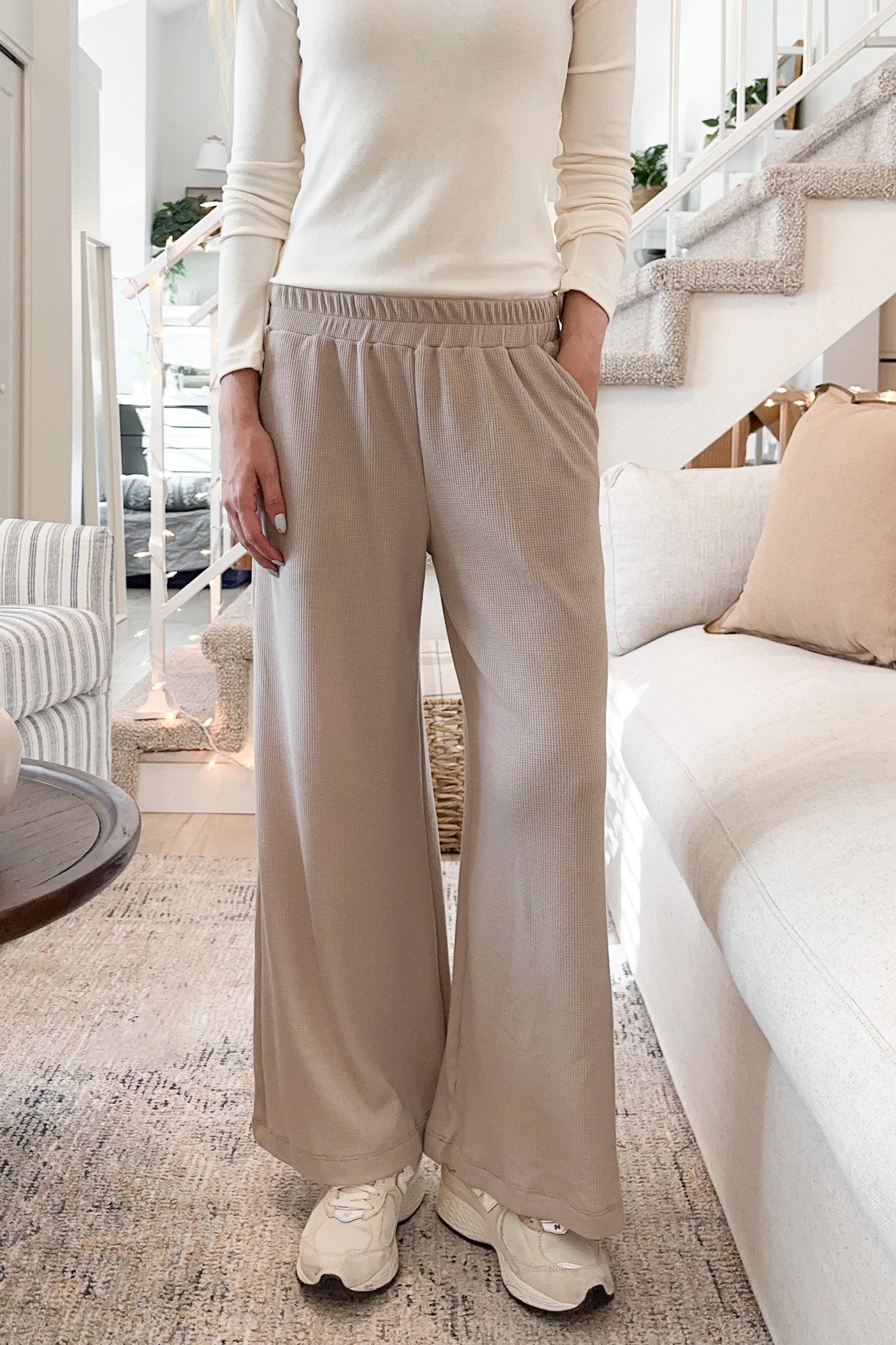 Rowan Waffle Knit Pants in Taupe - Image 4