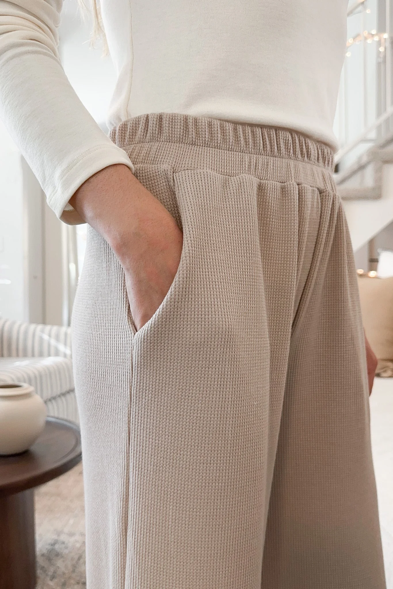 Rowan Waffle Knit Pants in Taupe - Image 5