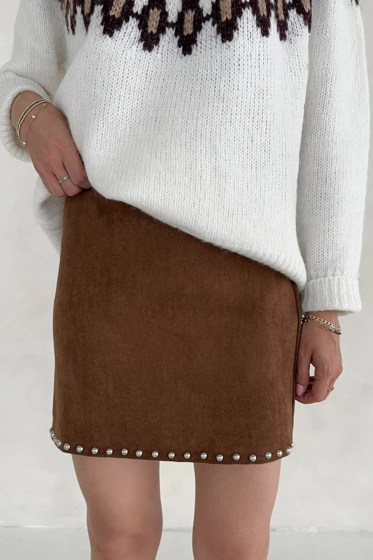 Sabrina Stud Detail Suede Mini Skirt