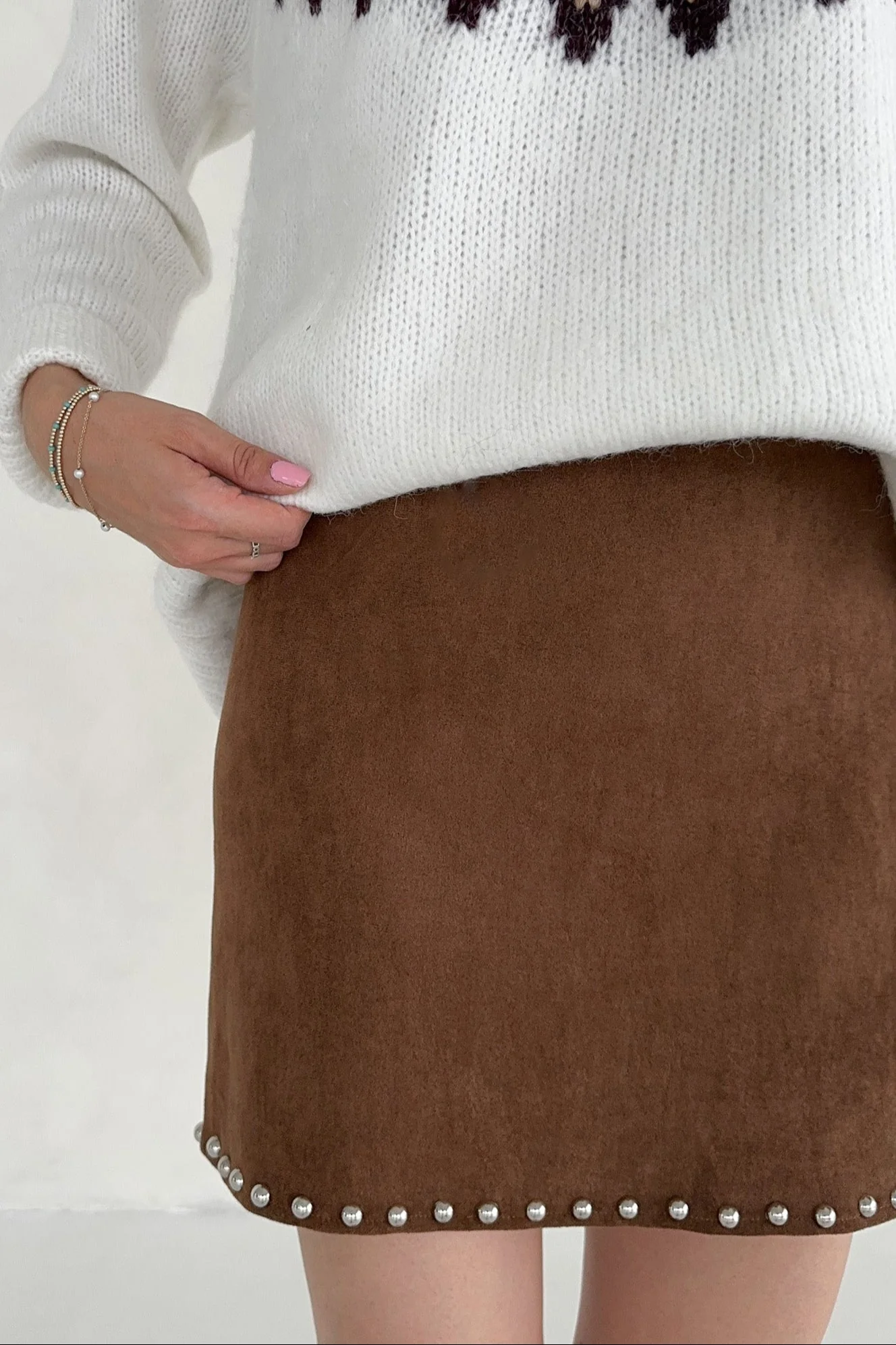 Sabrina Stud Detail Suede Mini Skirt - Image 3