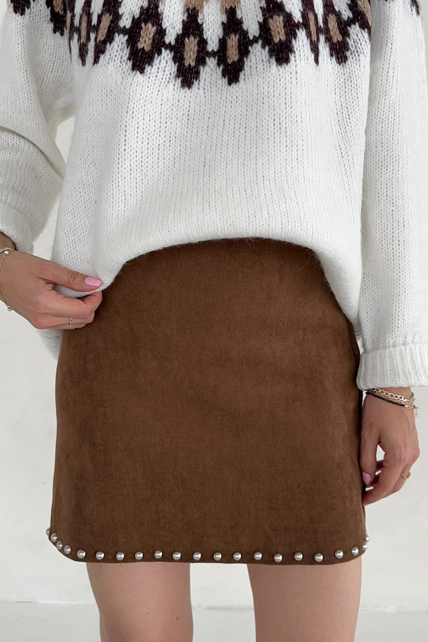 Sabrina Stud Detail Suede Mini Skirt - Image 8