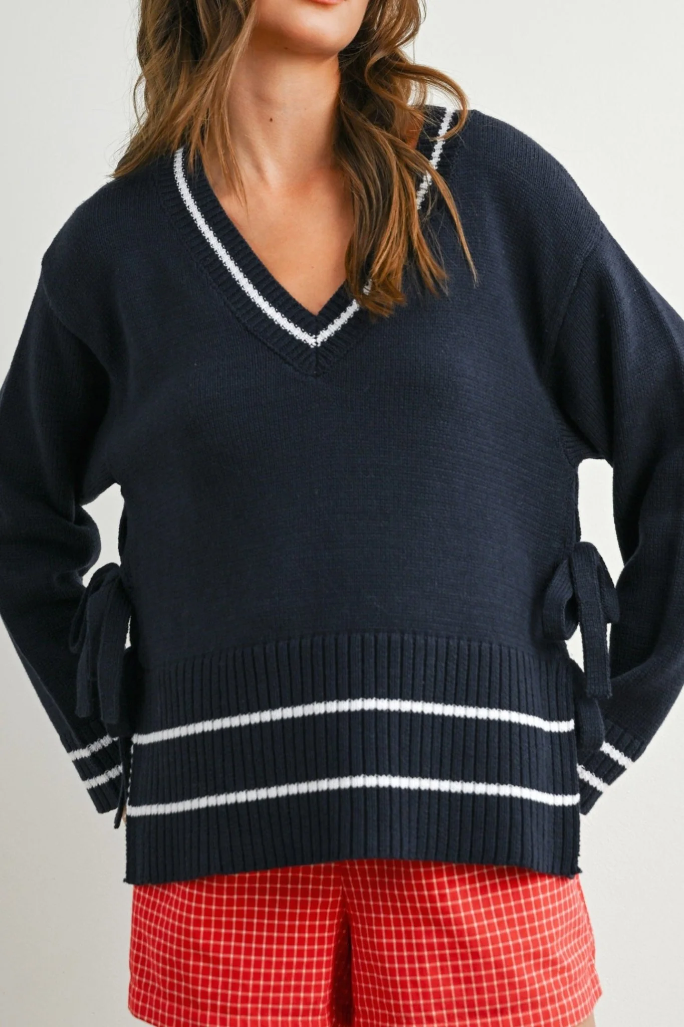 Sadie Side Tie V-Neck Sweater Top