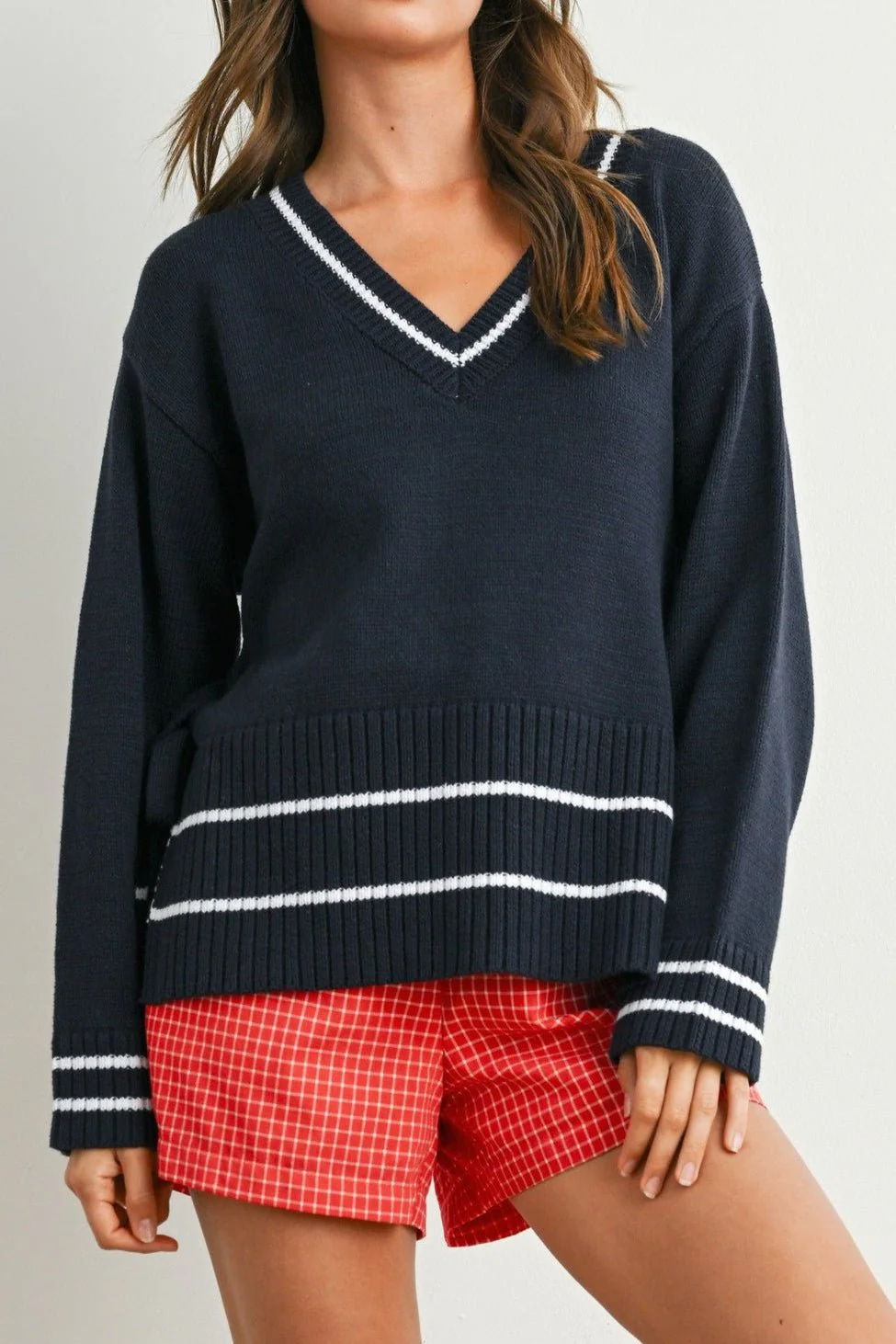 Sadie Side Tie V-Neck Sweater Top - Image 4