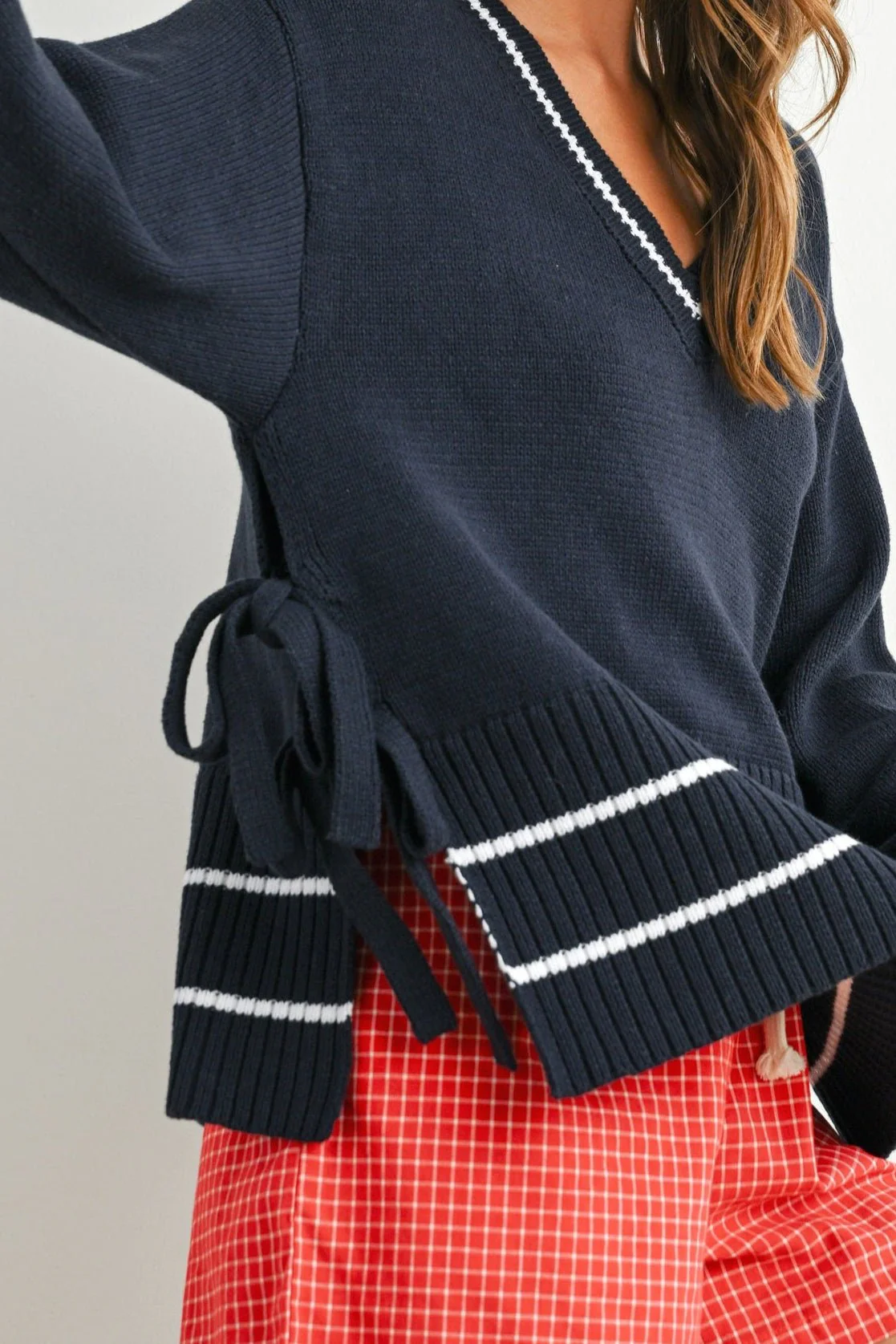Sadie Side Tie V-Neck Sweater Top - Image 5
