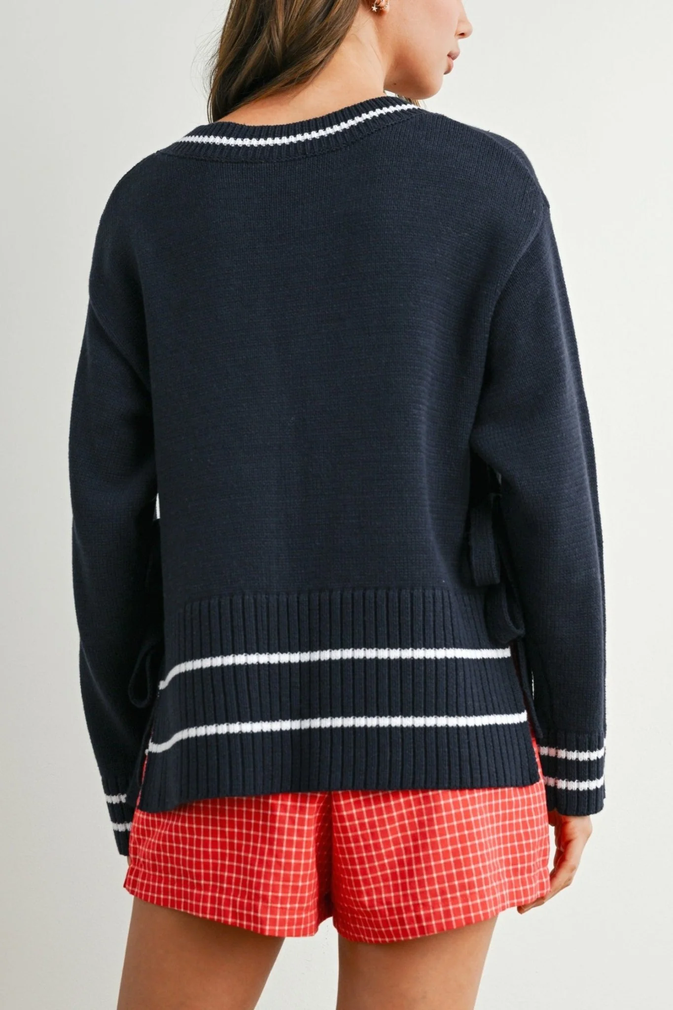 Sadie Side Tie V-Neck Sweater Top - Image 7