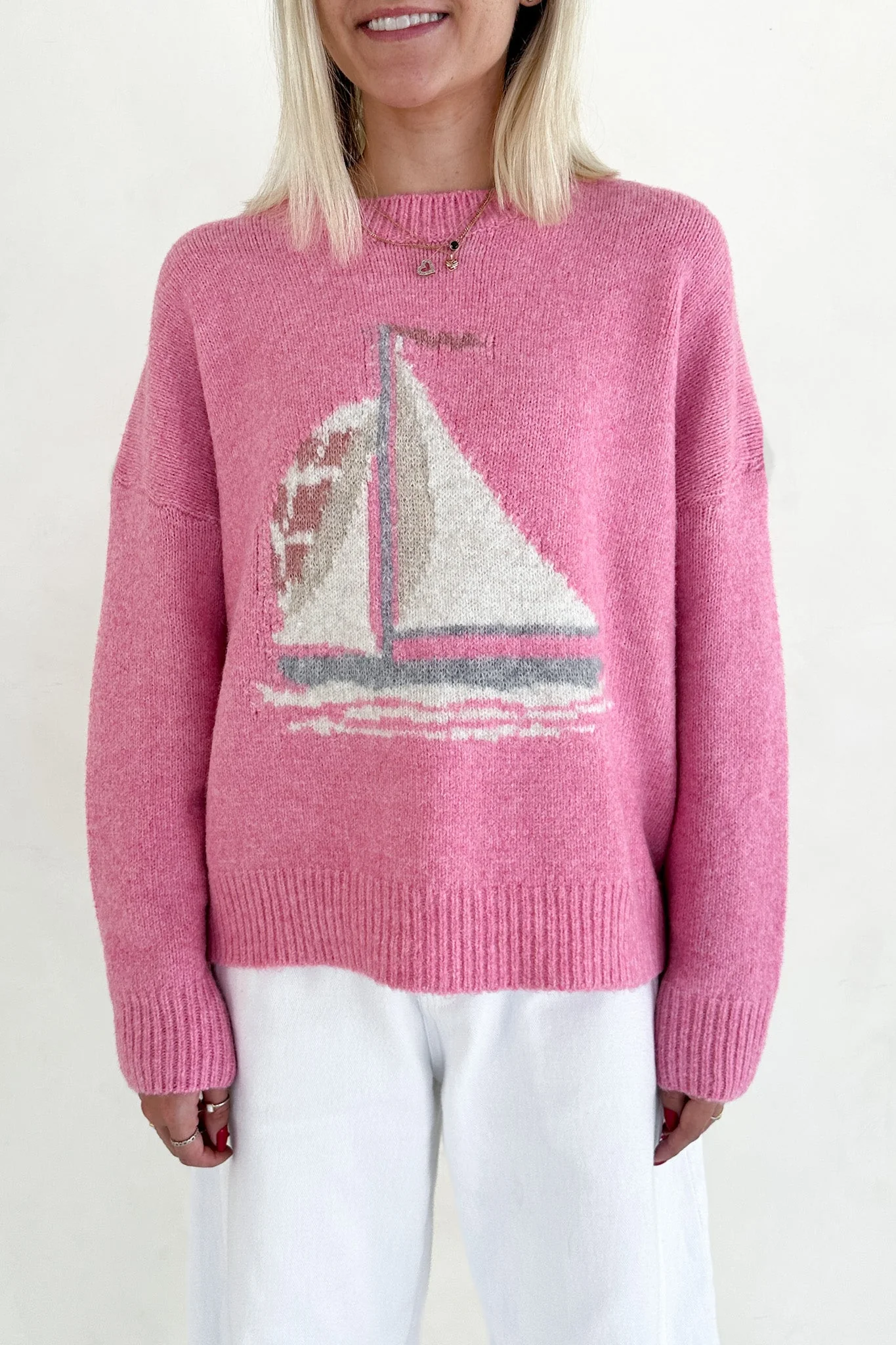 Sail Away Sailboat Knit Sweater in Pink - Image 6