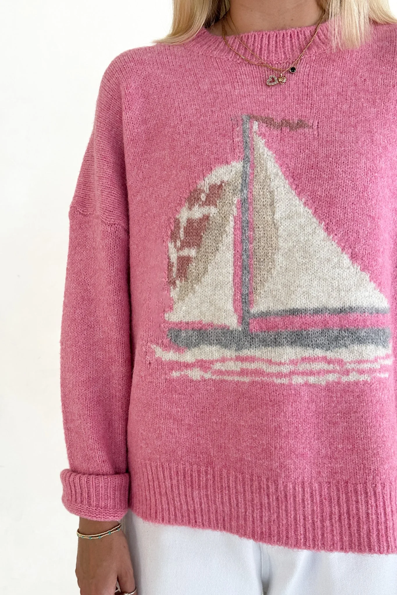 Sail Away Sailboat Knit Sweater in Pink - Image 8