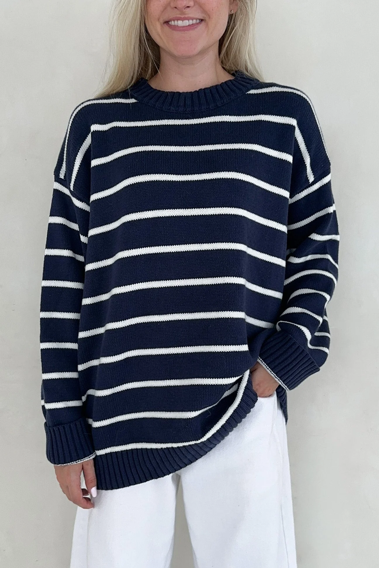 Sailor Navy and White Striped Oversized Sweater