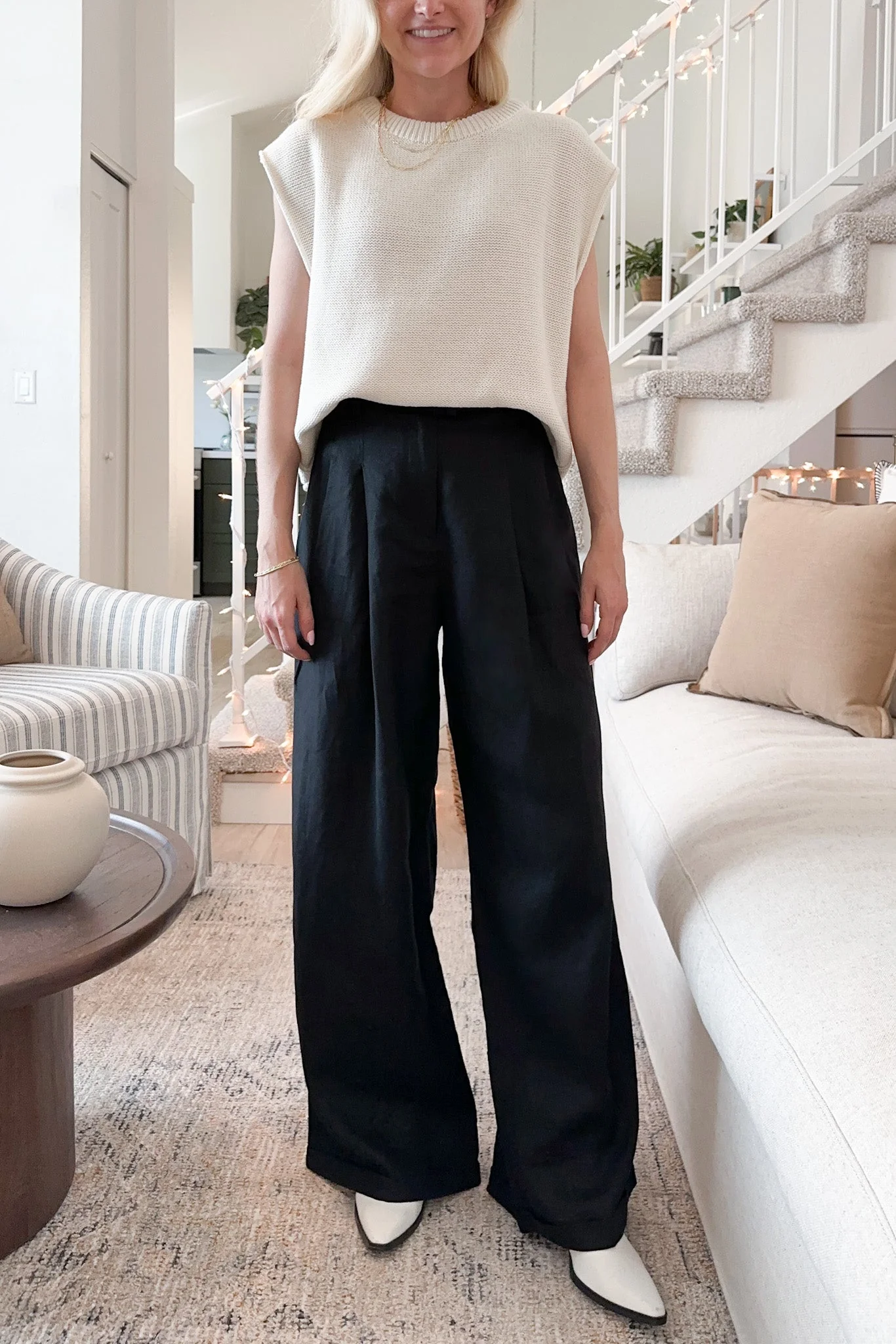 Santorini 100% Linen Trousers in Black