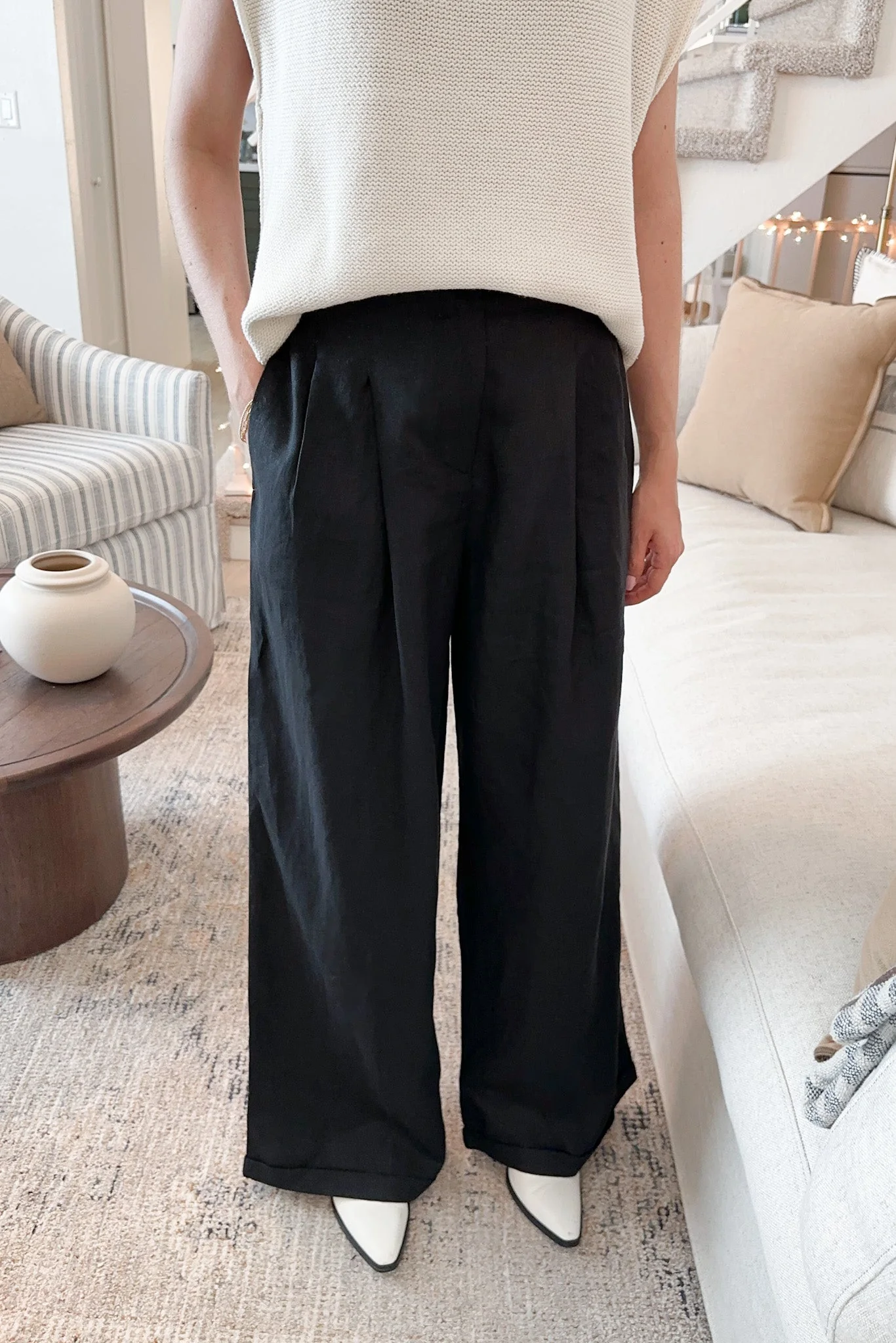 Santorini 100% Linen Trousers in Black - Image 6