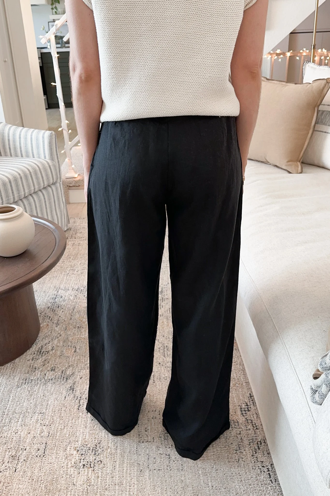 Santorini 100% Linen Trousers in Black - Image 7