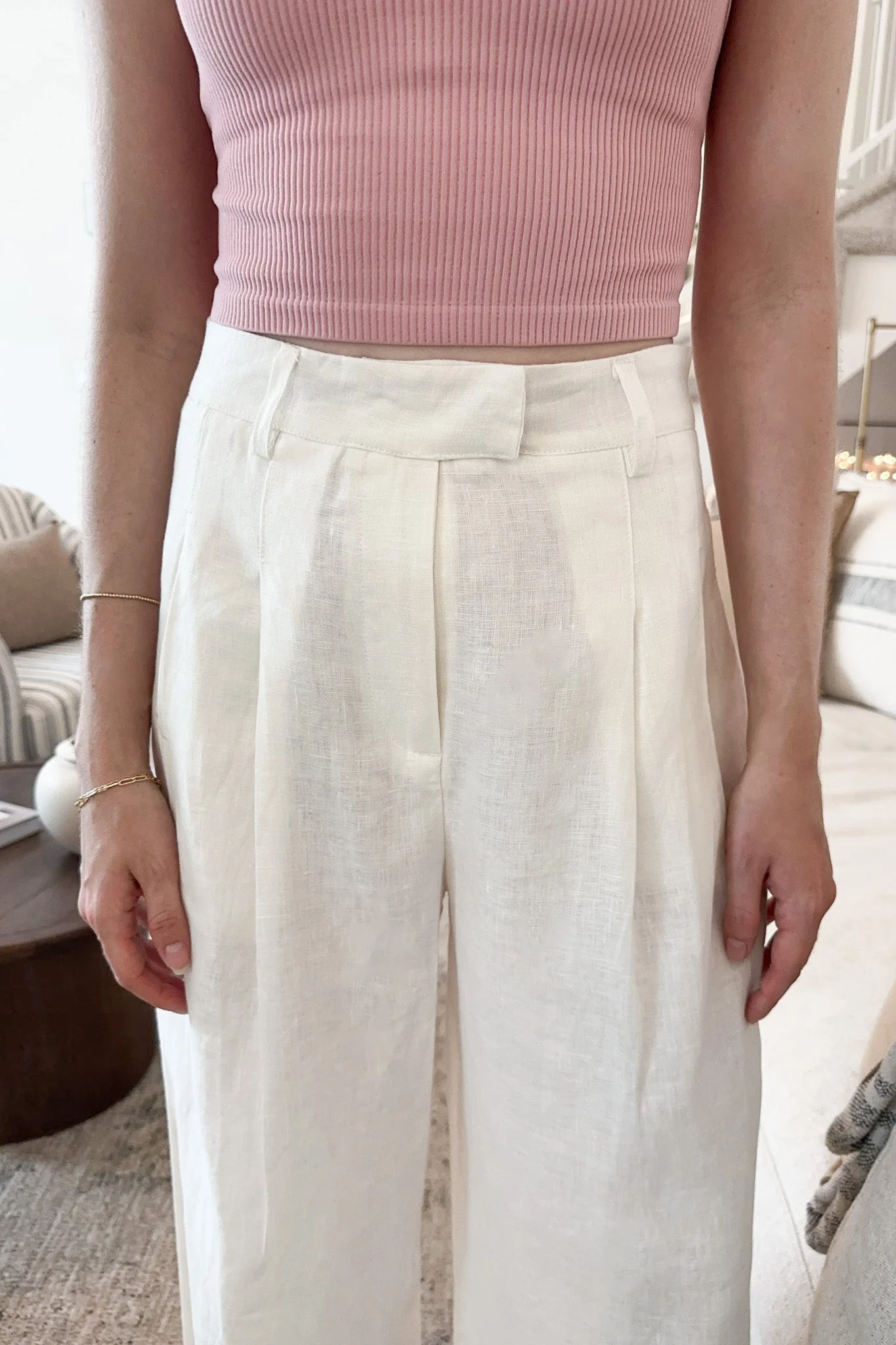 Santorini 100% Linen Trousers in White - Image 2