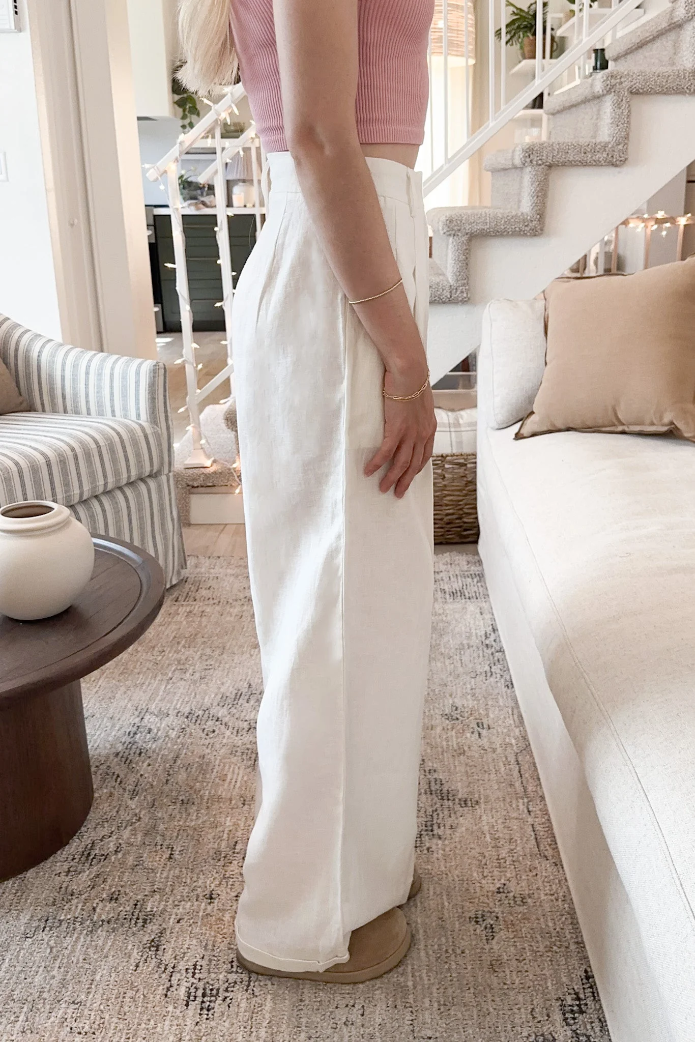 Santorini 100% Linen Trousers in White - Image 3