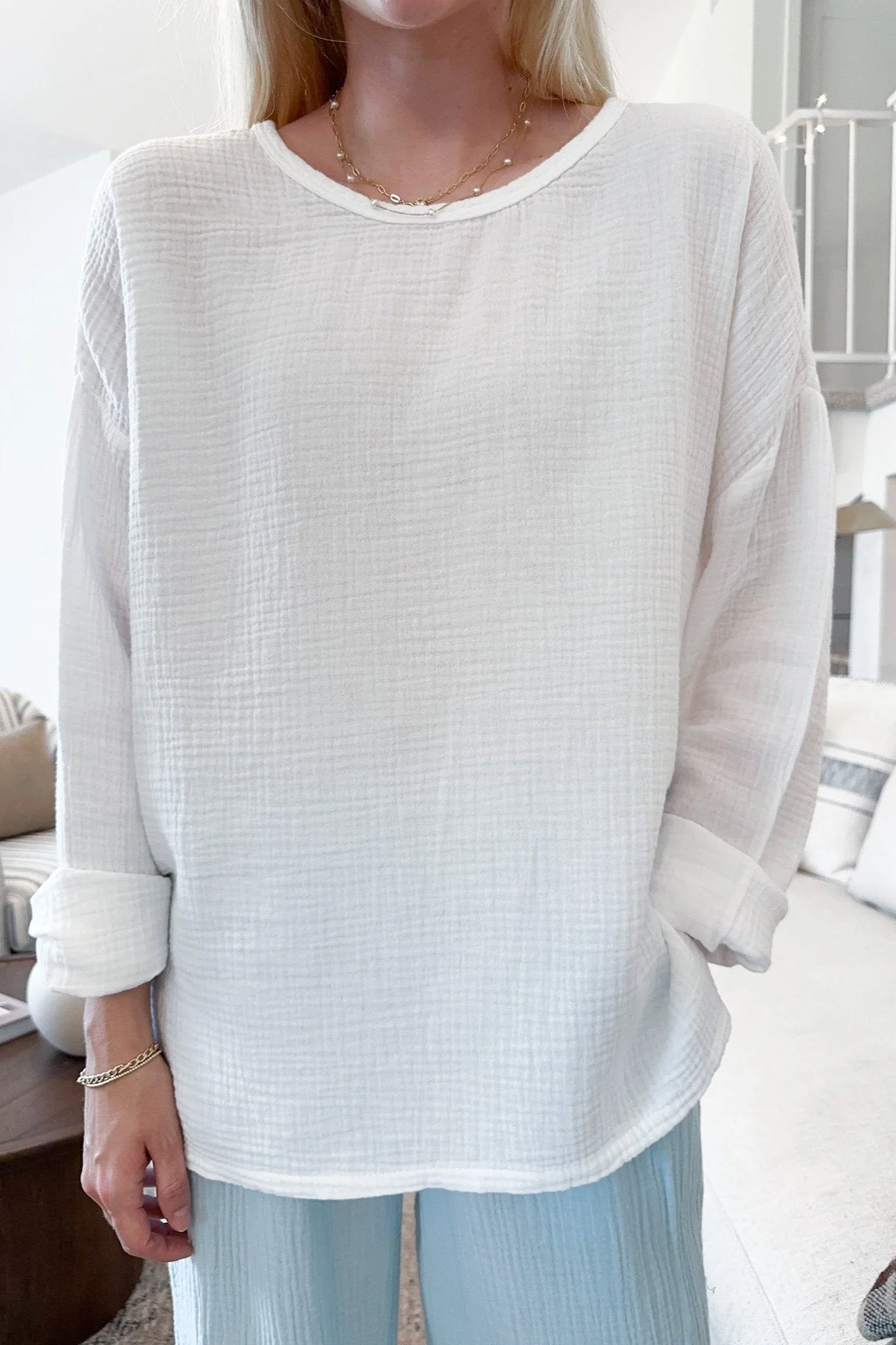 Saturdays Long Sleeve Cotton Blouse in Coconut