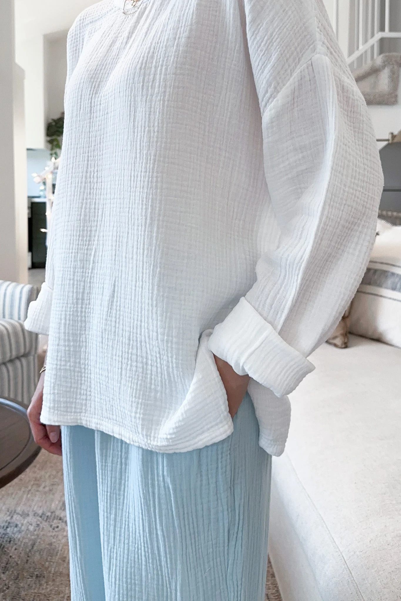 Saturdays Long Sleeve Cotton Blouse in Coconut - Image 2