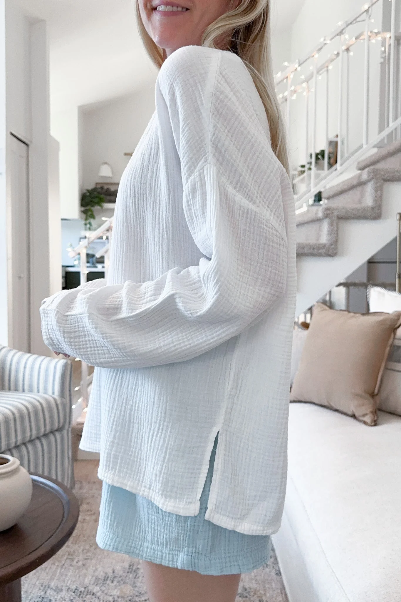 Saturdays Long Sleeve Cotton Blouse in Coconut - Image 3
