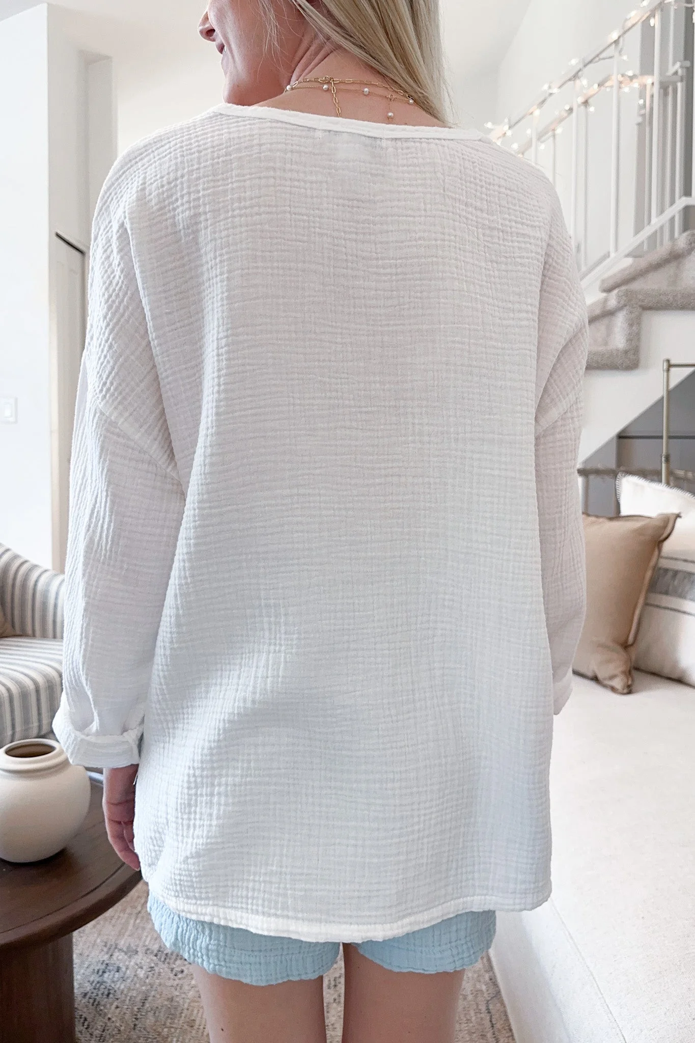 Saturdays Long Sleeve Cotton Blouse in Coconut - Image 4