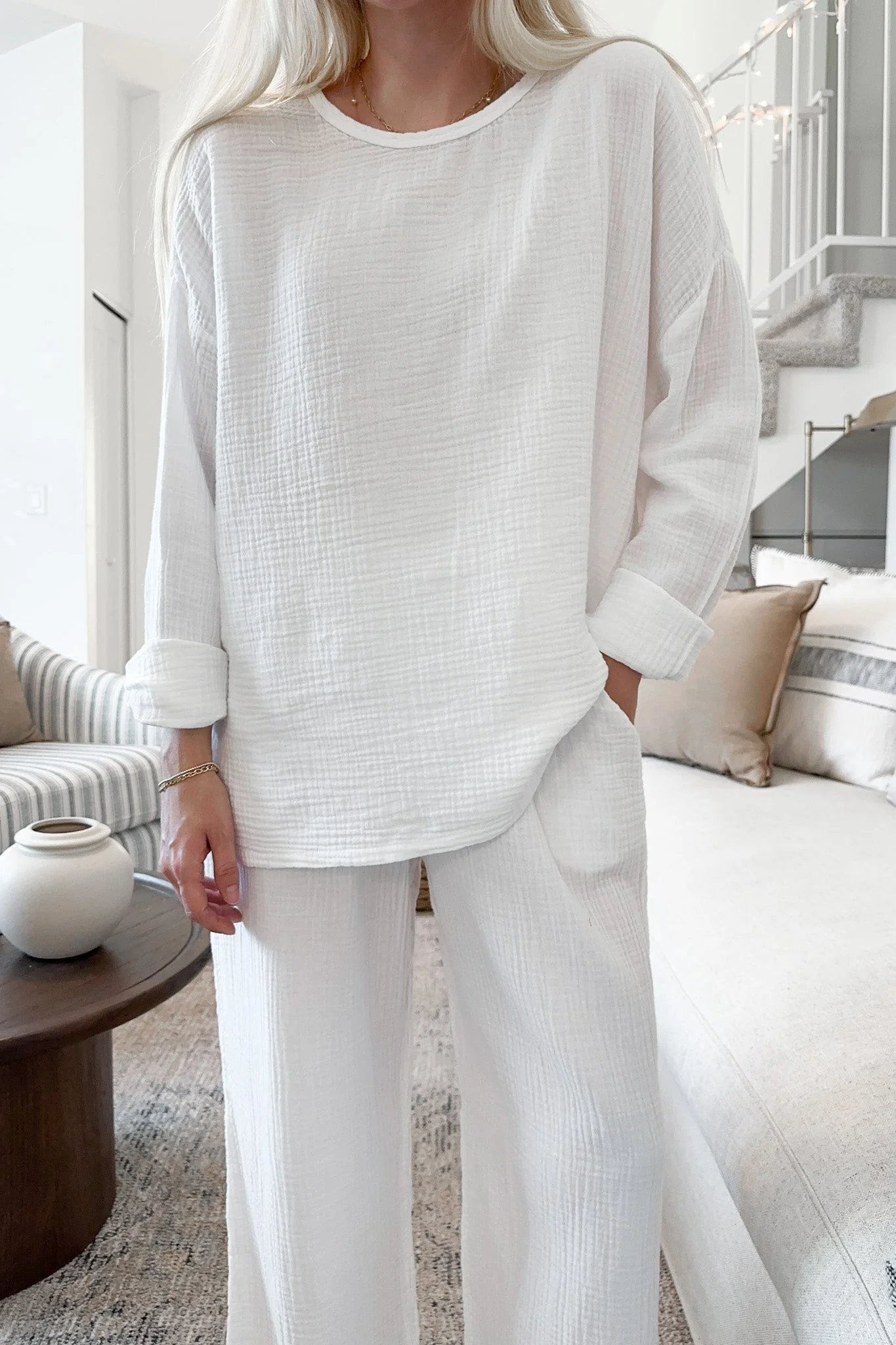 Saturdays Long Sleeve Cotton Blouse in Coconut - Image 5