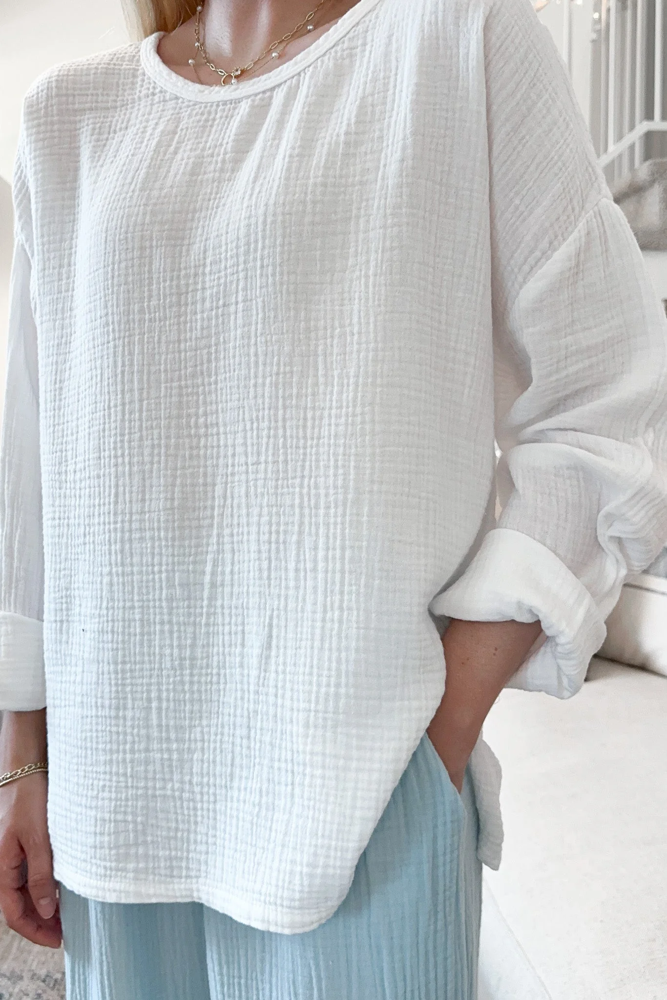 Saturdays Long Sleeve Cotton Blouse in Coconut - Image 6