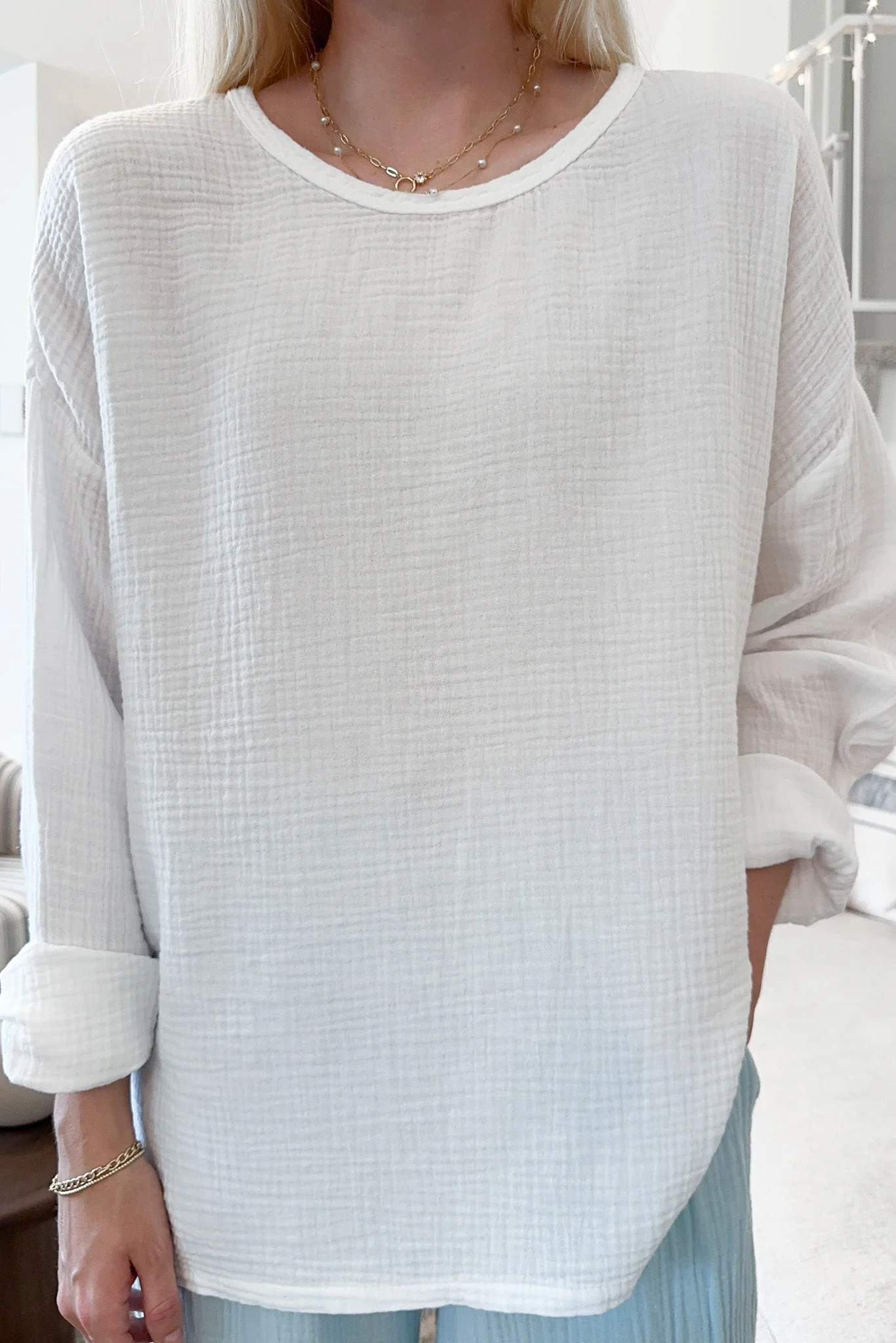 Saturdays Long Sleeve Cotton Blouse in Coconut - Image 7