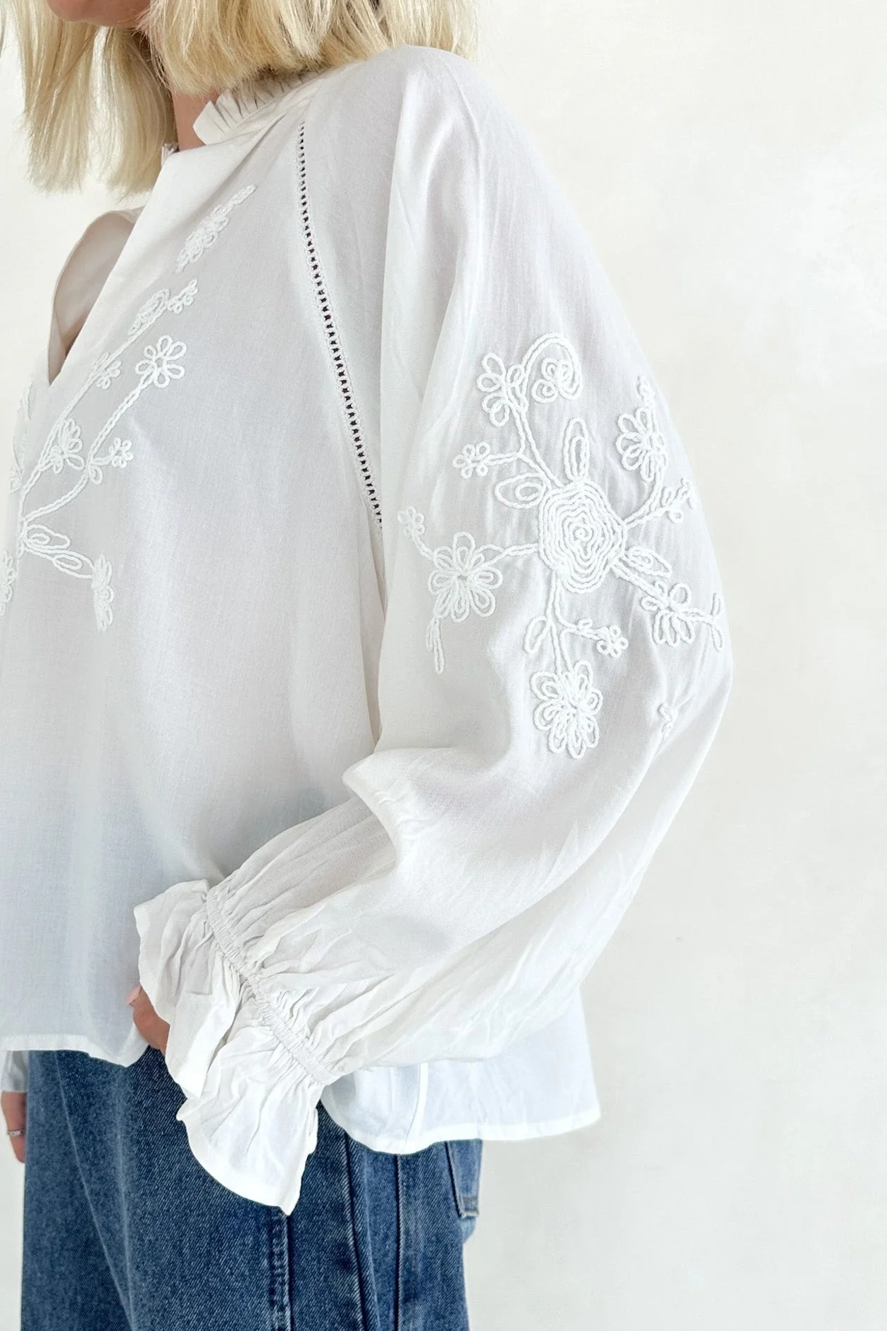 Savannah V Neck Flowy Embroidered Blouse - Image 3