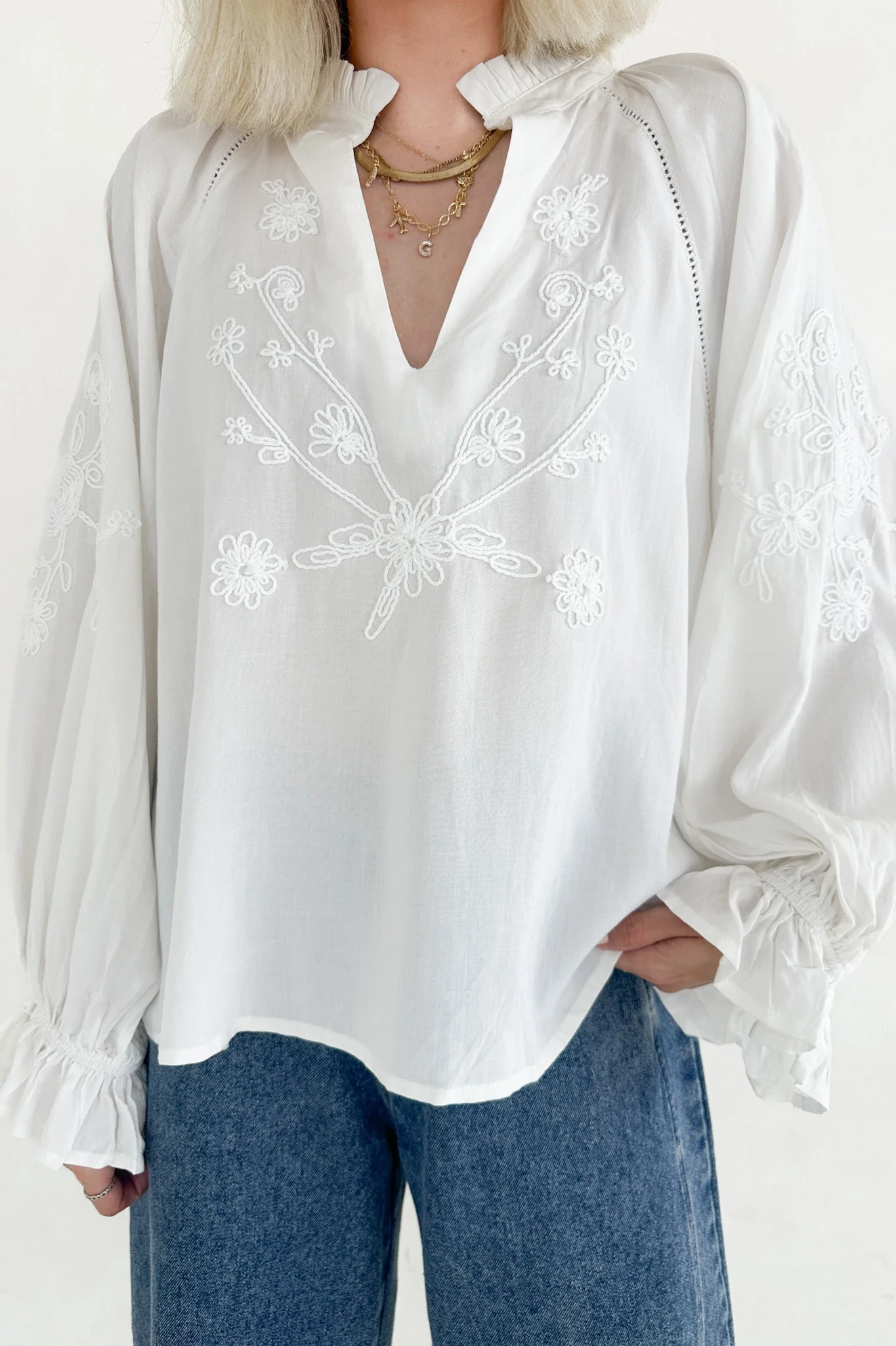 Savannah V Neck Flowy Embroidered Blouse - Image 4
