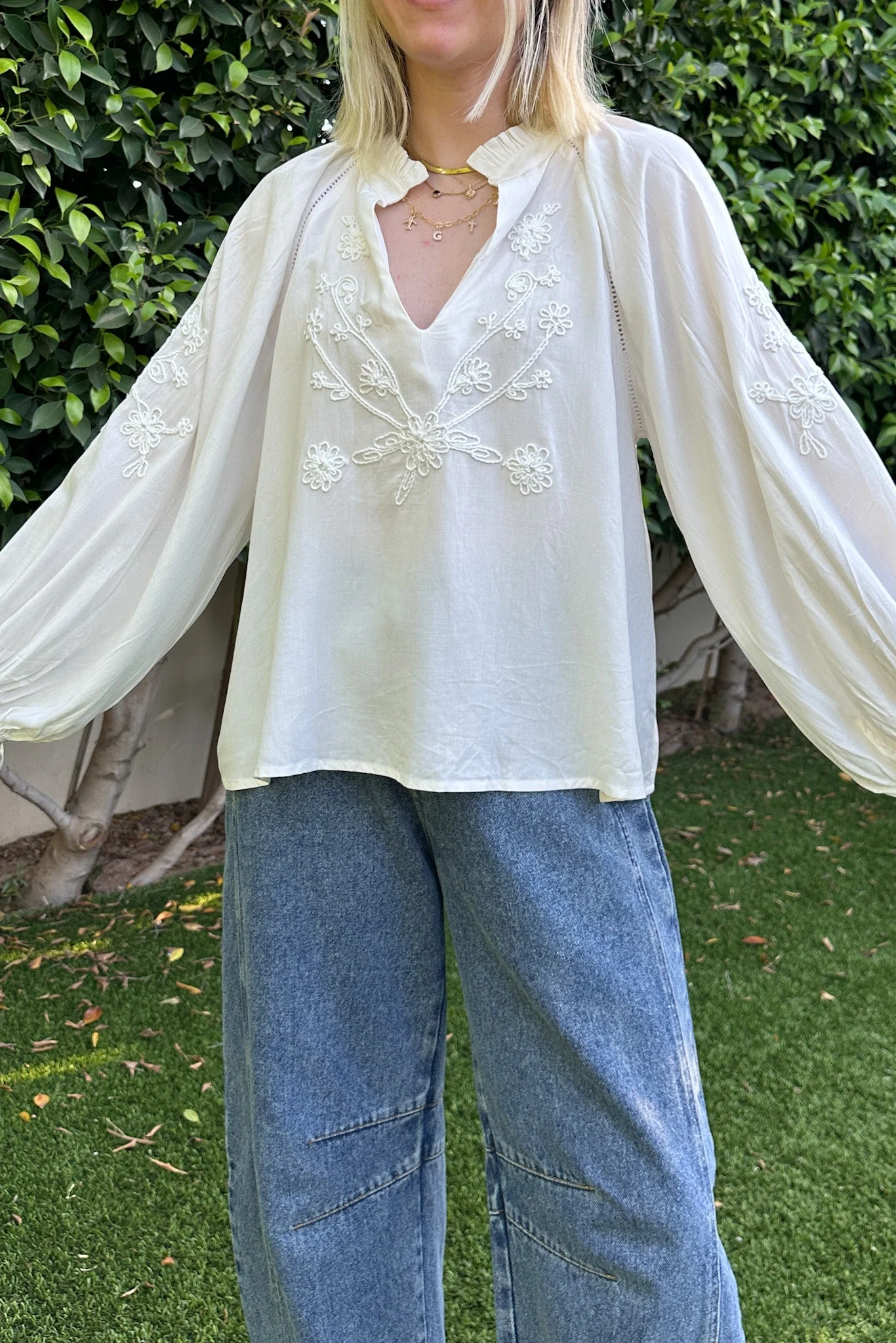 Savannah V Neck Flowy Embroidered Blouse - Image 5