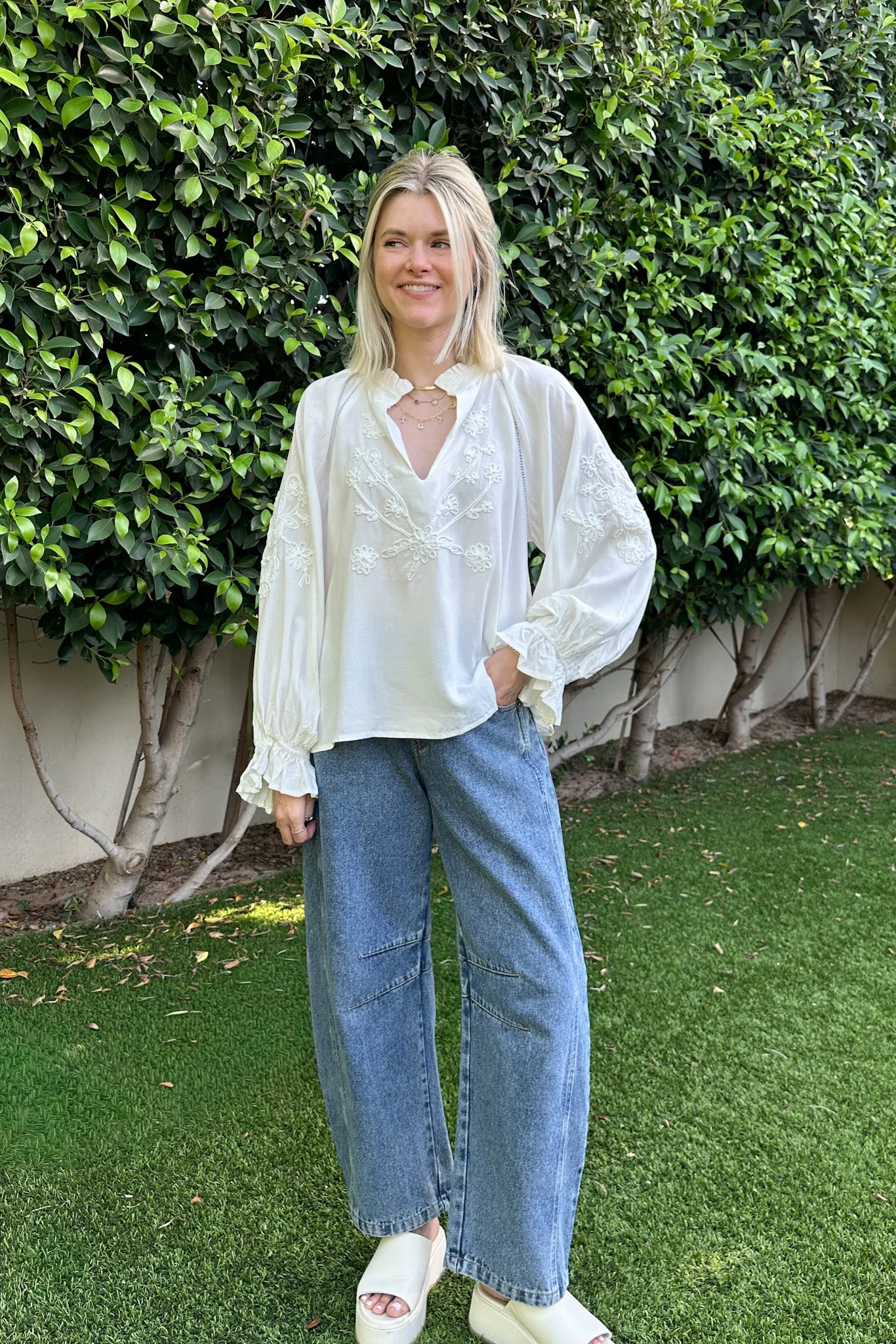 Savannah V Neck Flowy Embroidered Blouse - Image 6