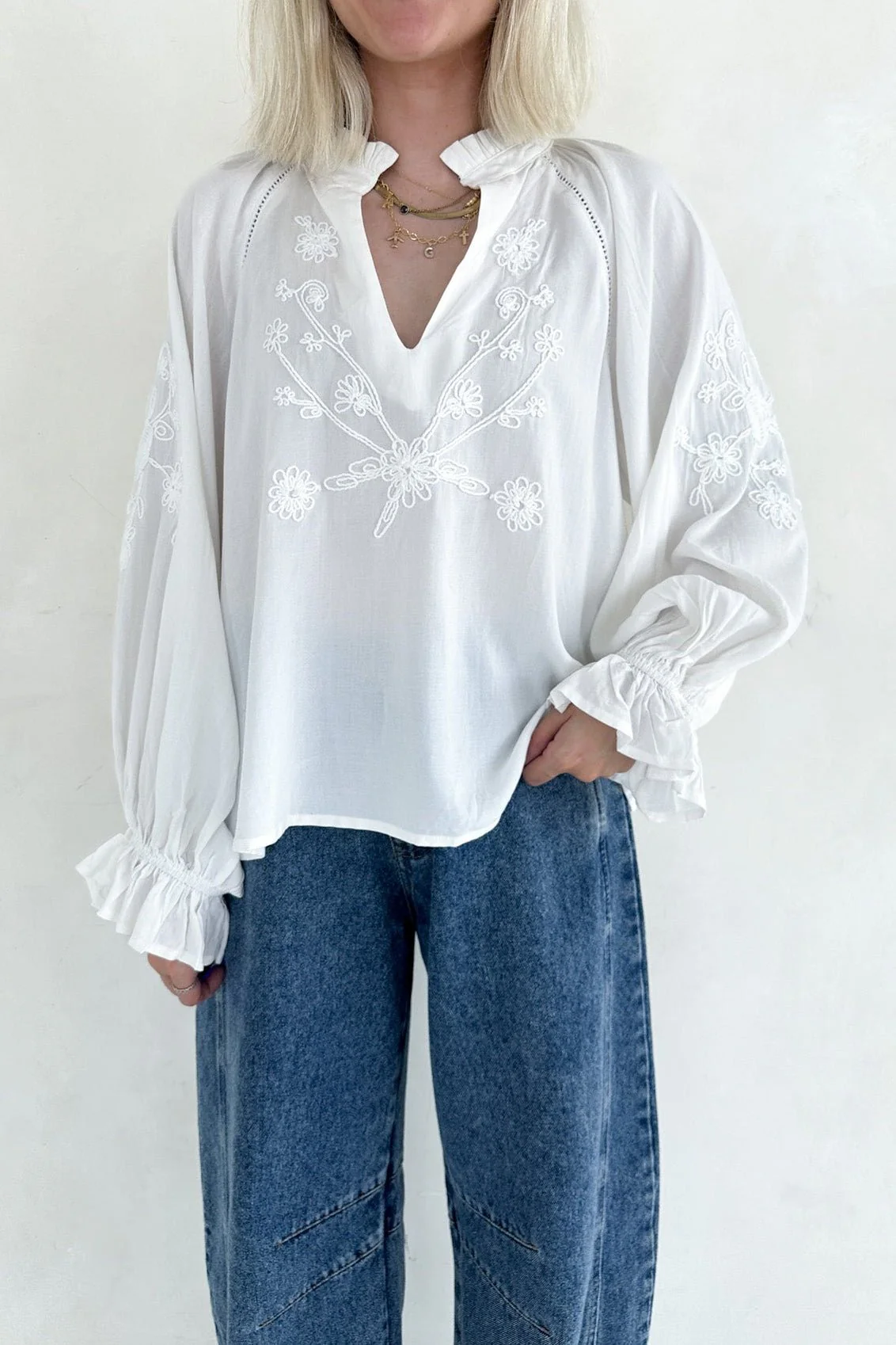 Savannah V Neck Flowy Embroidered Blouse - Image 7
