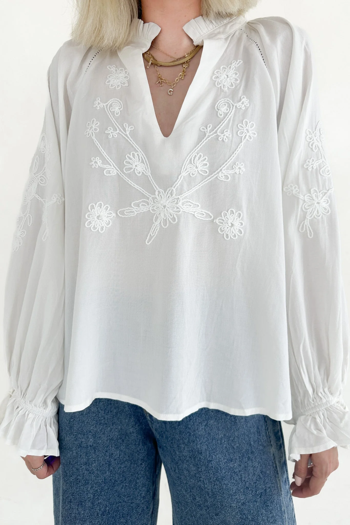 Savannah V Neck Flowy Embroidered Blouse - Image 9
