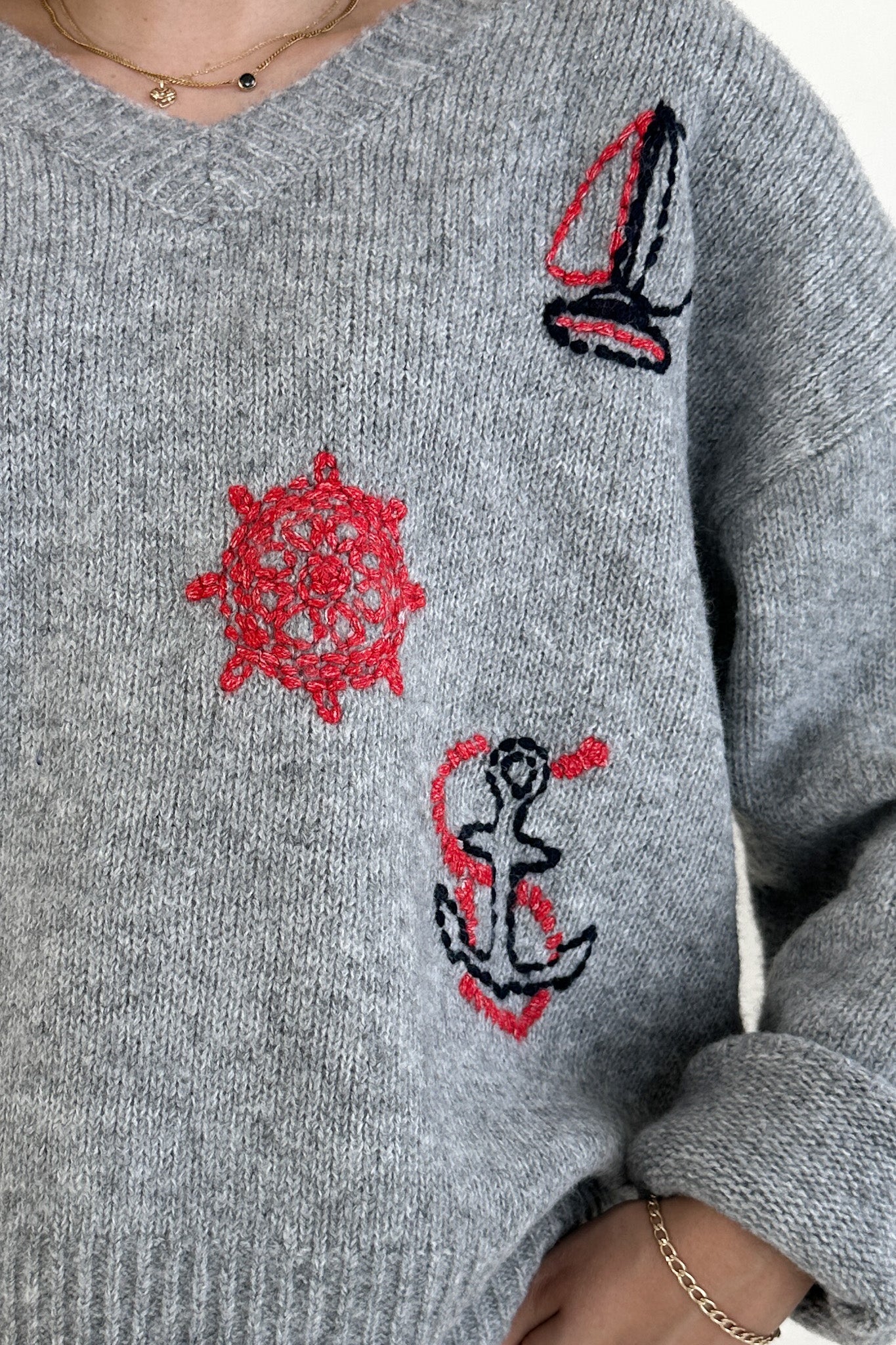 Sea You Soon Lightweight Stitched V-Neck Sweater - Image 3