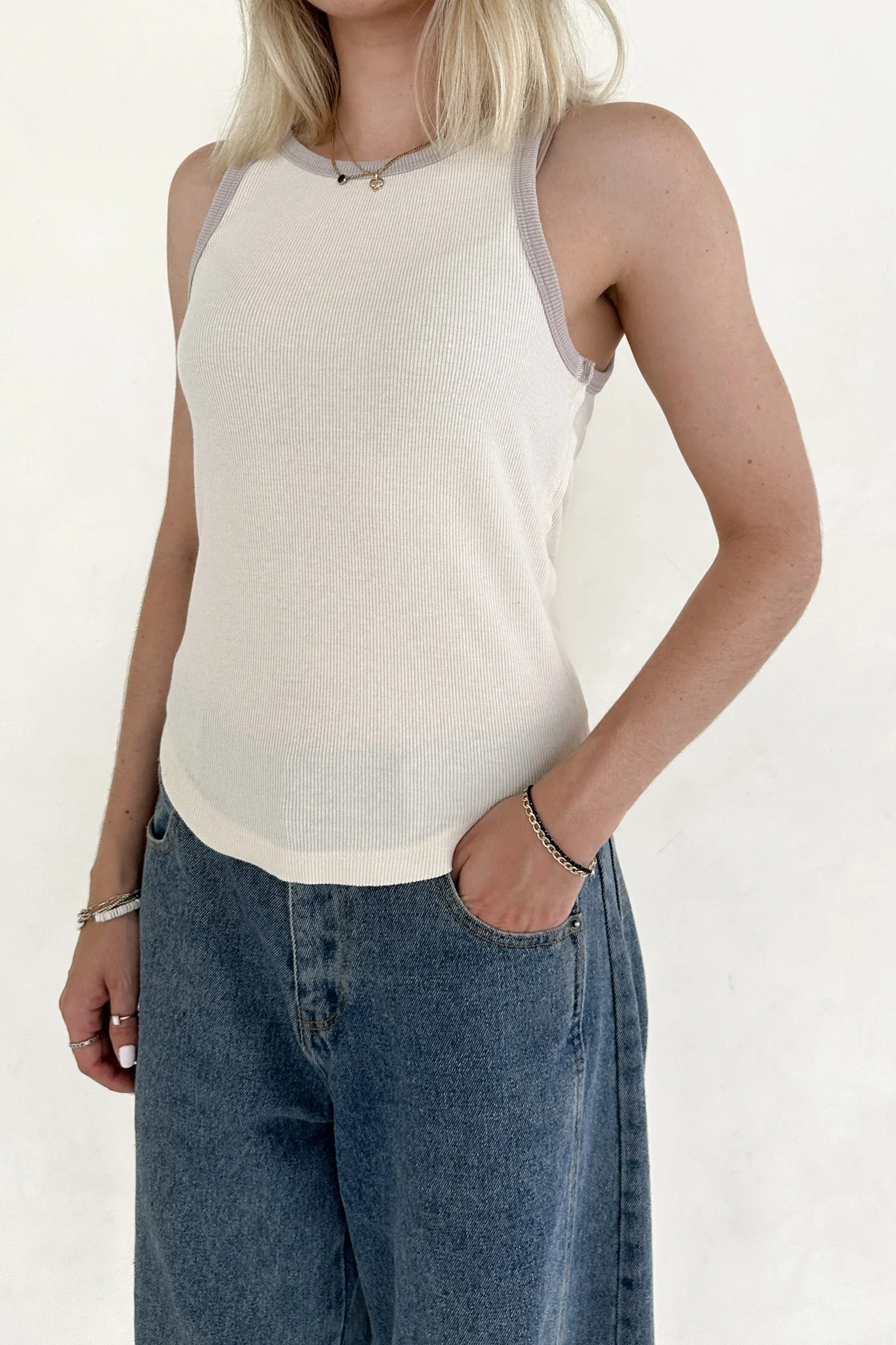 Daydreamer Color Block Tank Top in Slate and Oatmeal