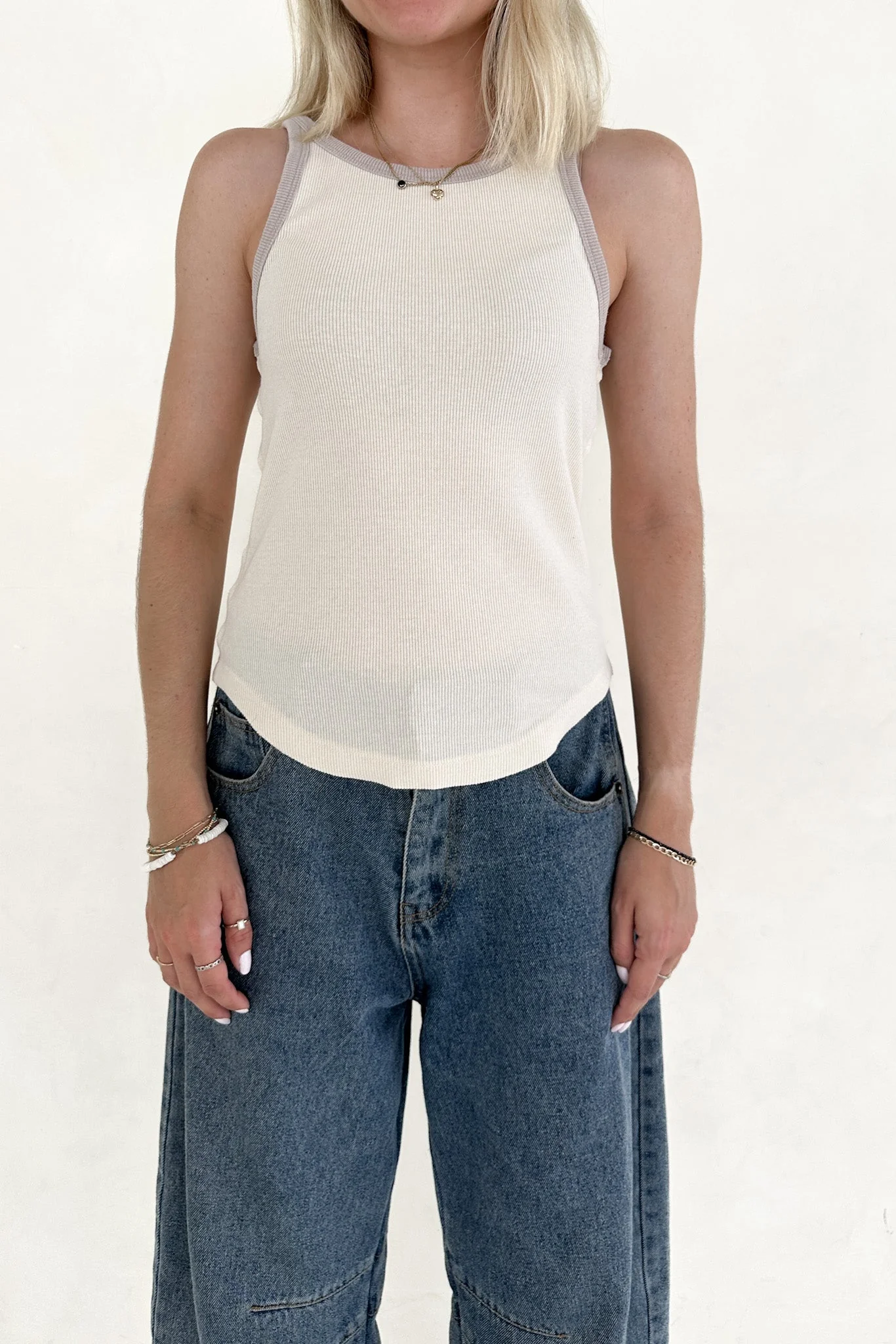 Daydreamer Color Block Tank Top in Slate and Oatmeal - Image 3