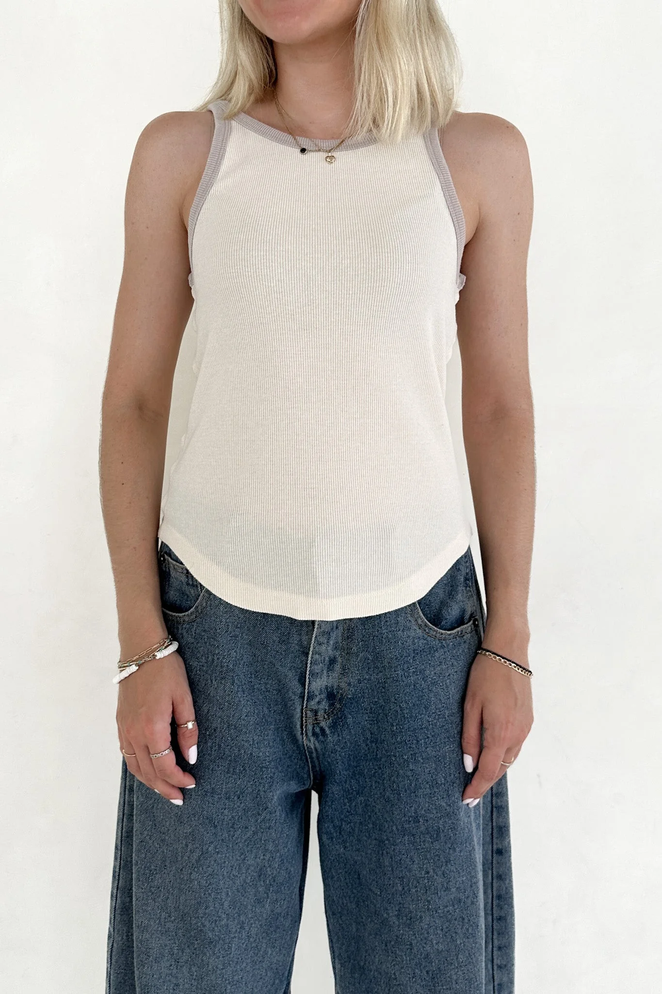 Daydreamer Color Block Tank Top in Slate and Oatmeal - Image 4