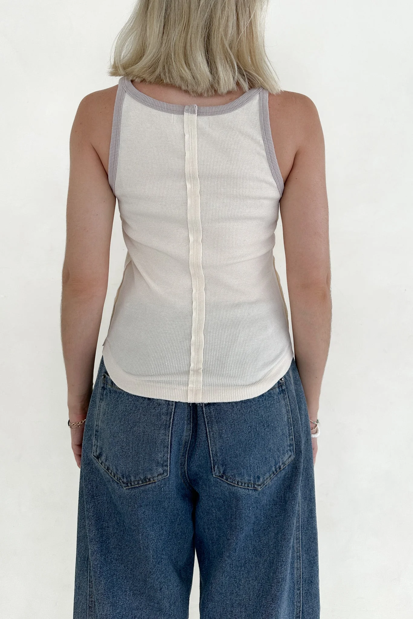 Daydreamer Color Block Tank Top in Slate and Oatmeal - Image 7