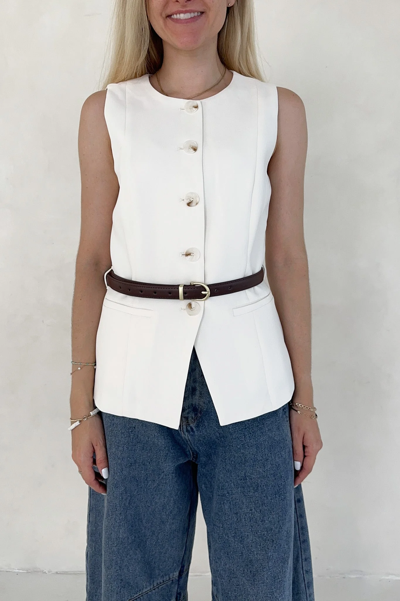 Sinclair Ivory Belted Vest - Image 2