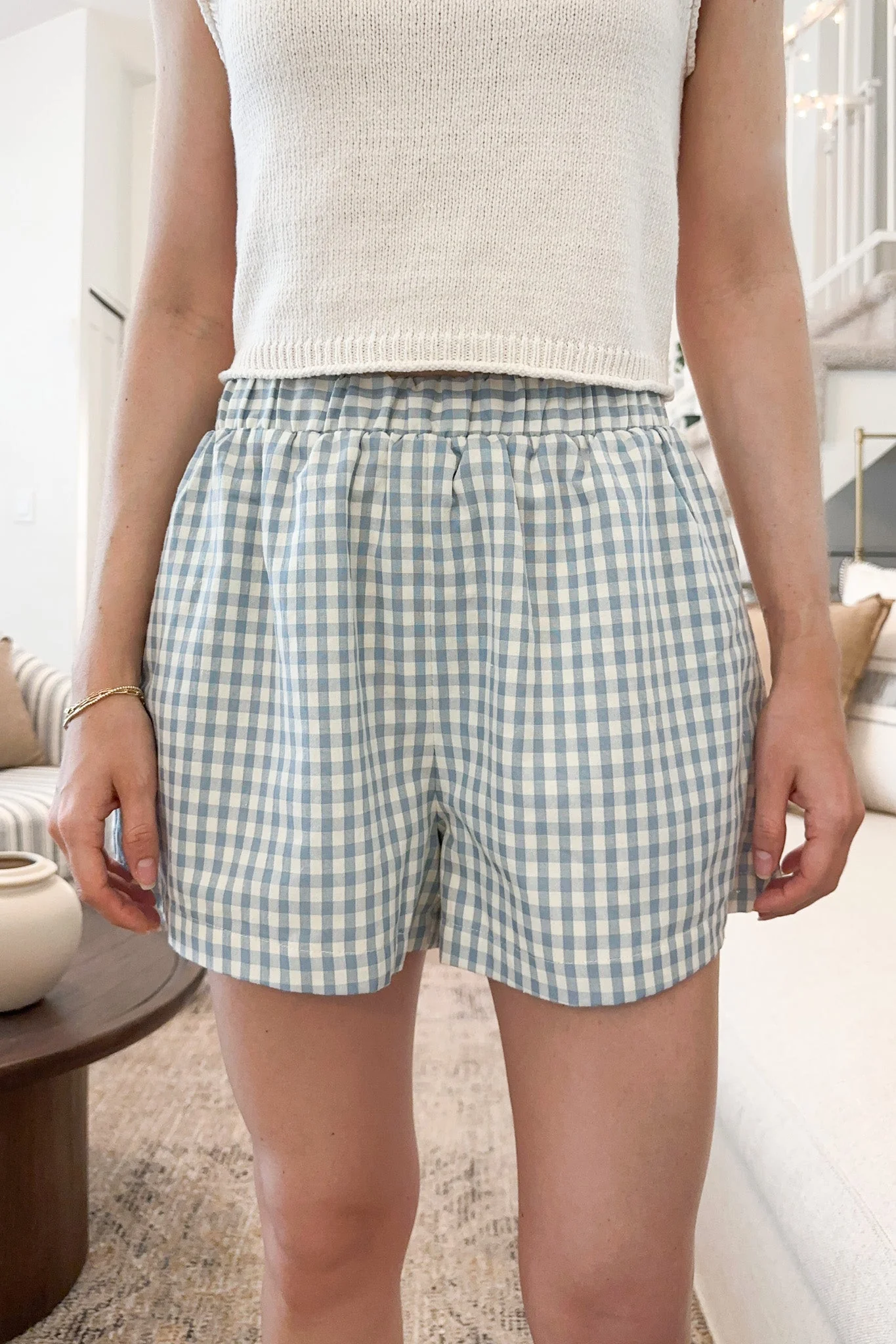 Sky Gingham Shorts in Blue - Image 3