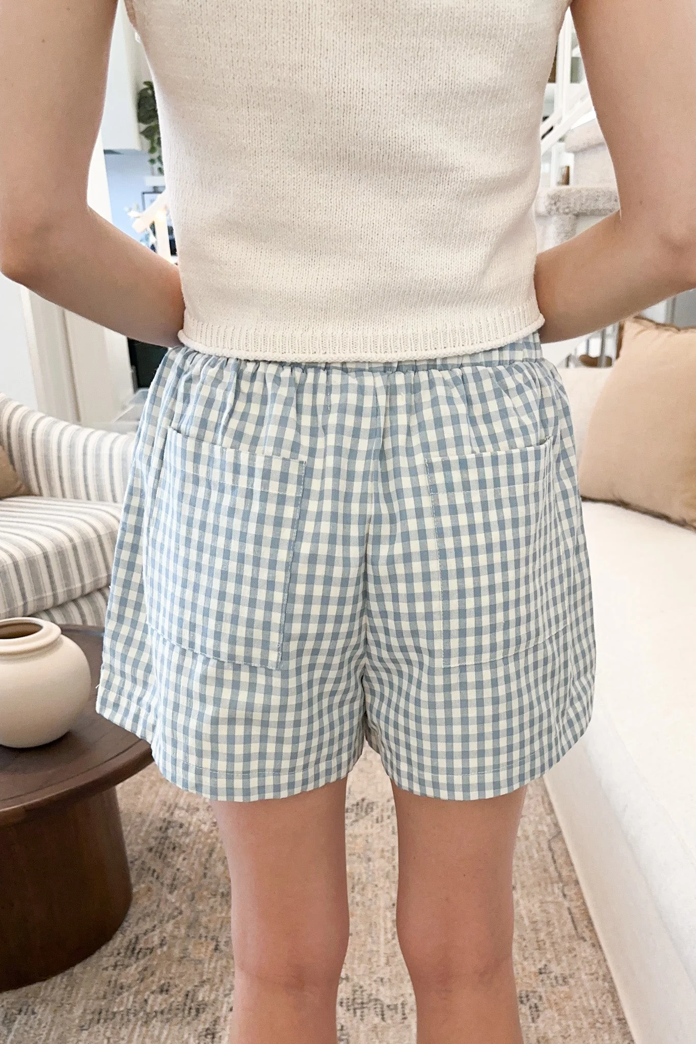 Sky Gingham Shorts in Blue - Image 6