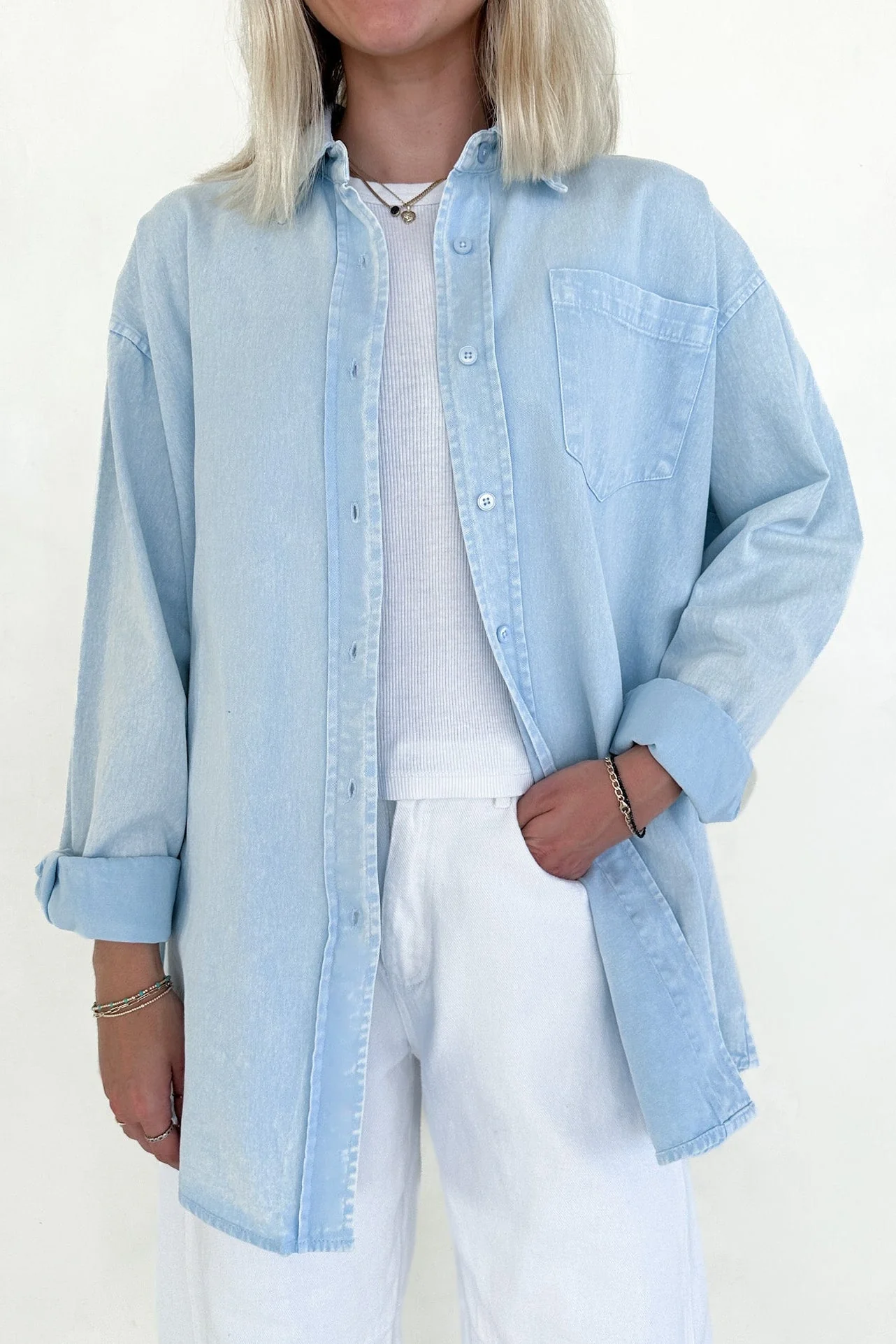 Sloan Pigment Washed Oversized Denim Shirt in Blue