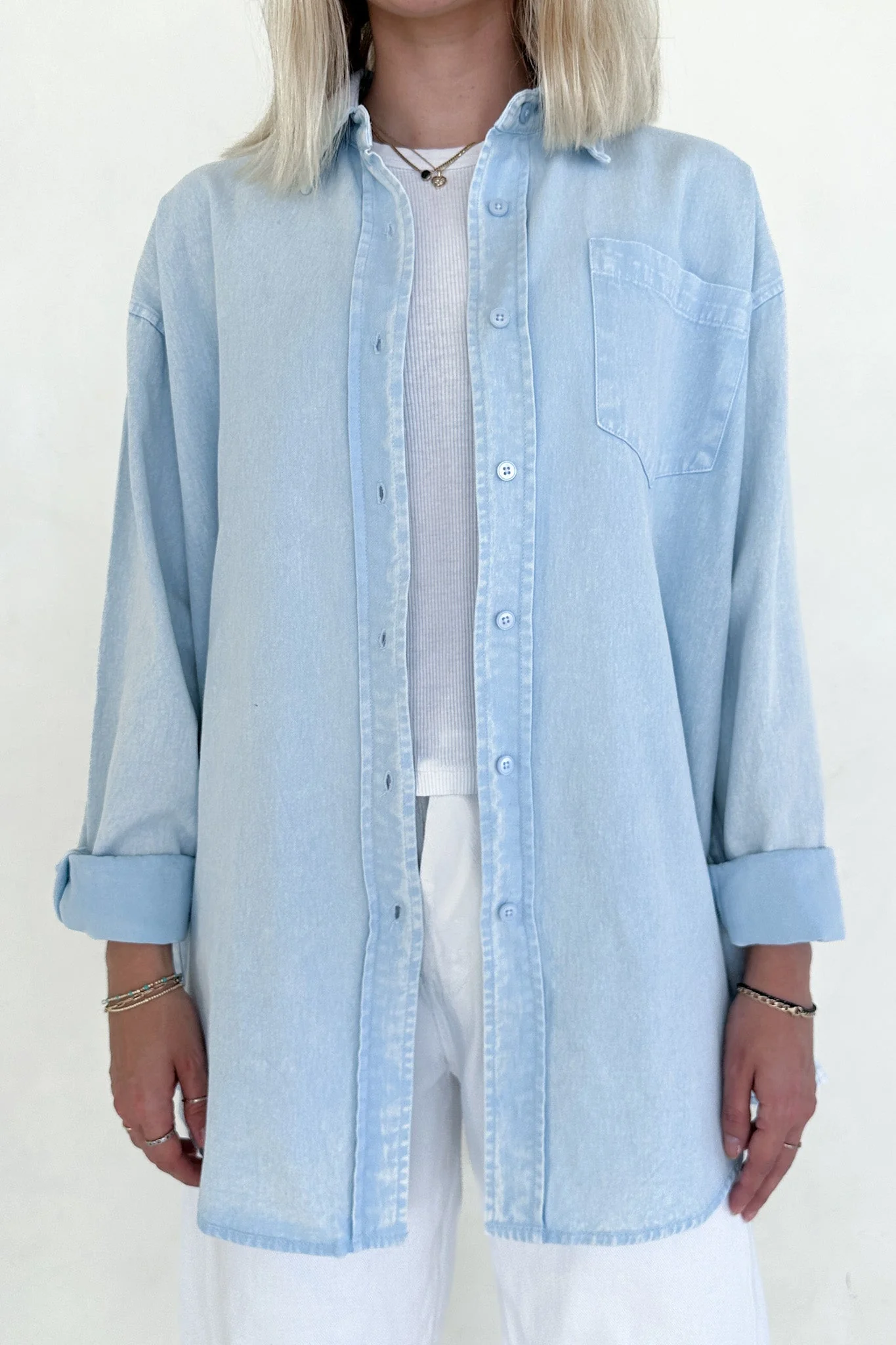 Sloan Pigment Washed Oversized Denim Shirt in Blue - Image 2