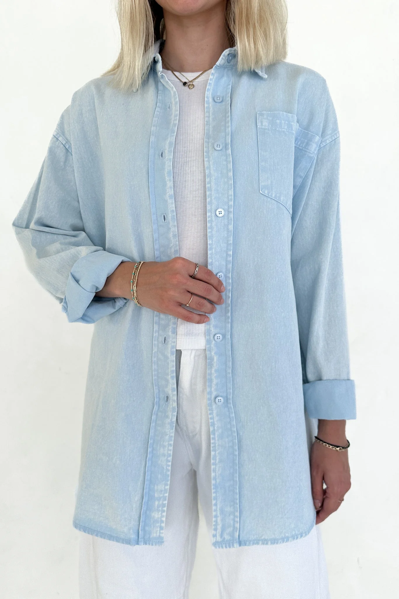 Sloan Pigment Washed Oversized Denim Shirt in Blue - Image 3