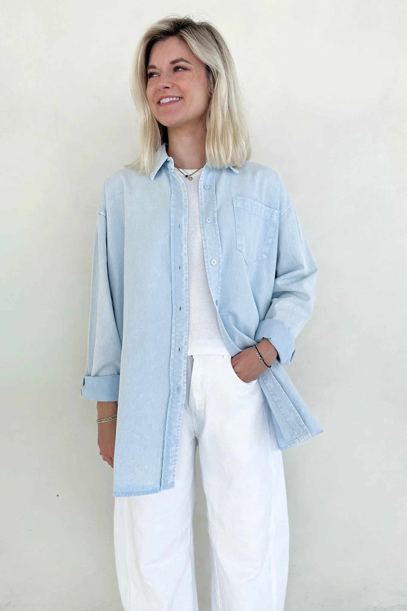 Sloan Pigment Washed Oversized Denim Shirt in Blue - Image 5