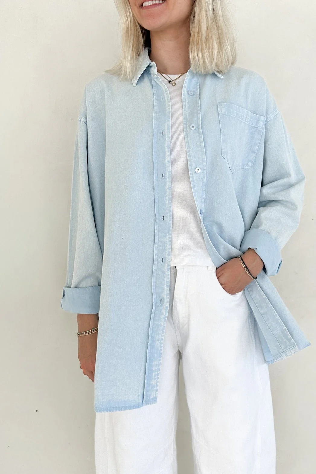 Sloan Pigment Washed Oversized Denim Shirt in Blue - Image 6