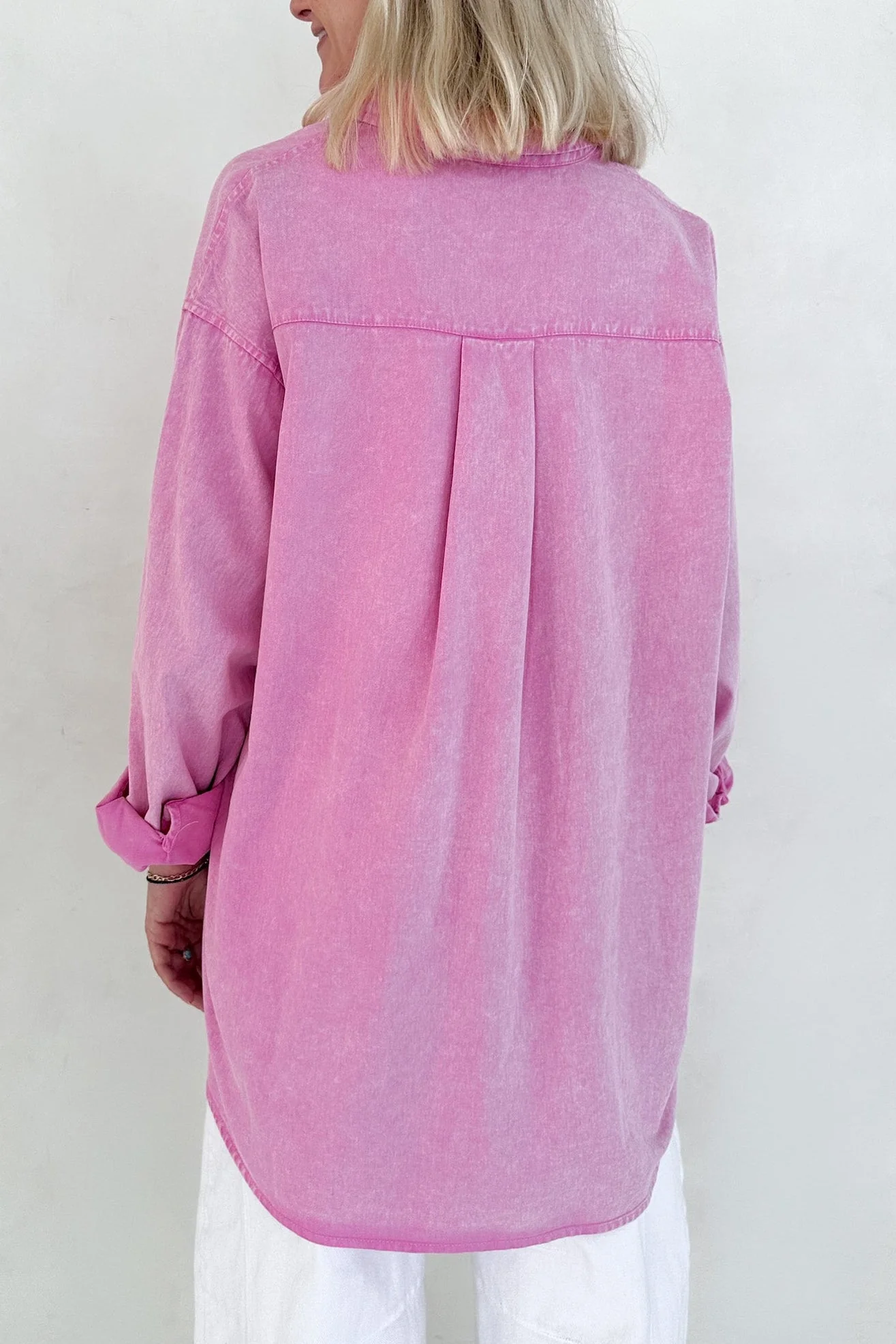 Sloan Pigment Washed Oversized Denim Shirt in Pink - Image 5