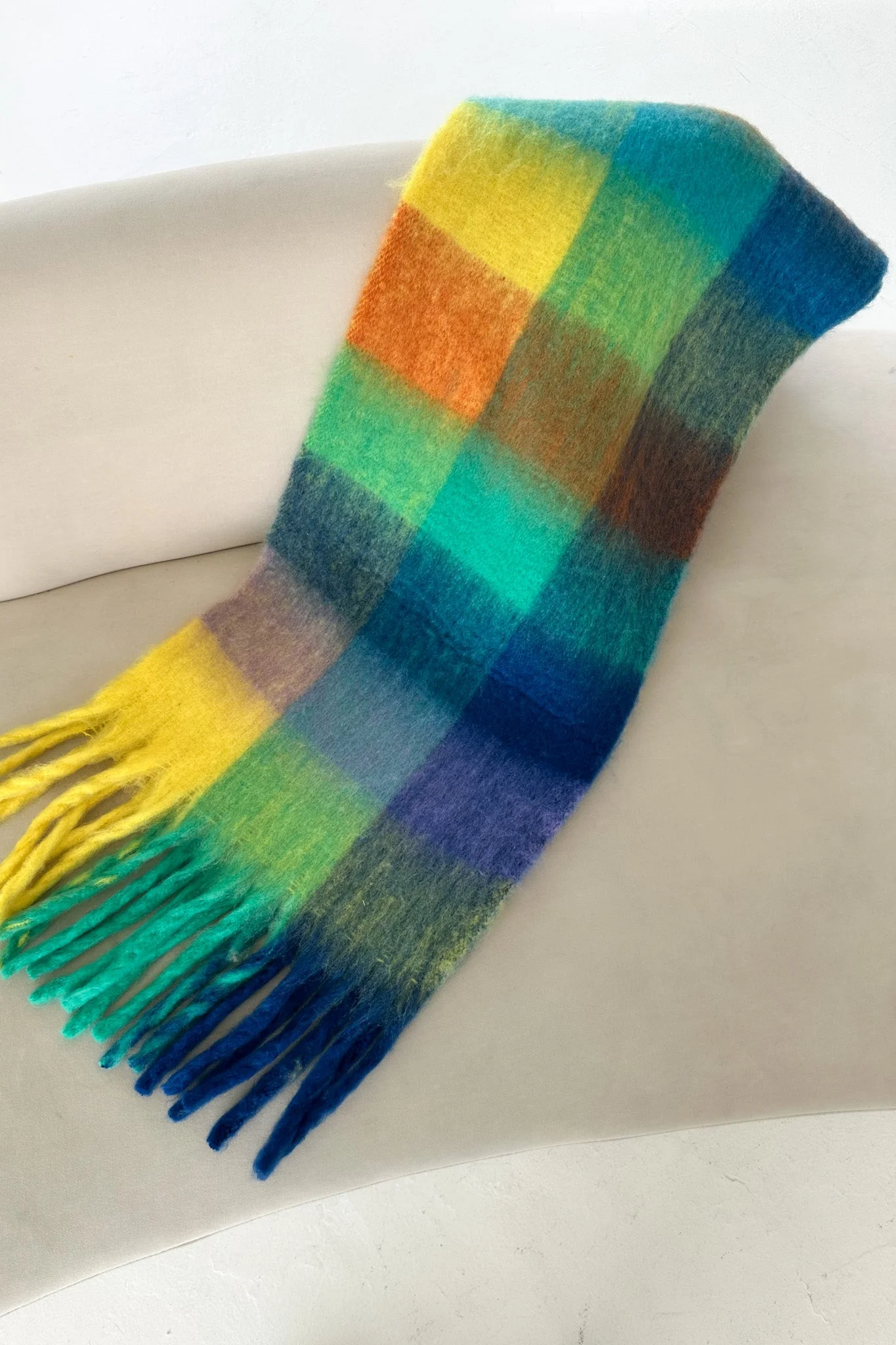 Snow Day Brushed Plaid Scarf in Navy - Image 2