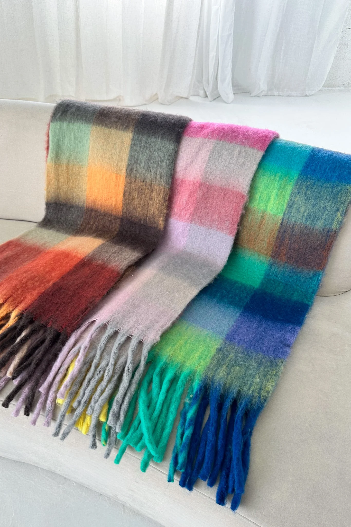 Snow Day Brushed Plaid Scarf in Navy - Image 6